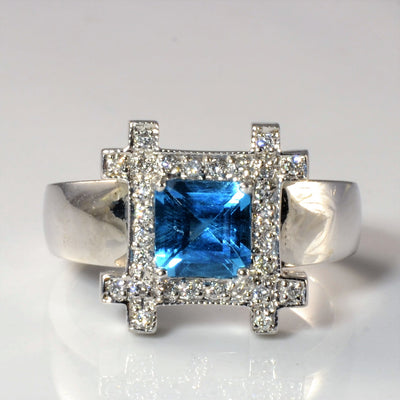 Unique Topaz Halo Ring | 0.15ctw, 1.25ct | SZ 7.5 |