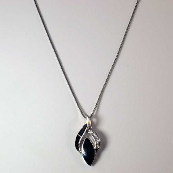 Onyx Inlay Diamond Necklace | 0.08ctw | 17