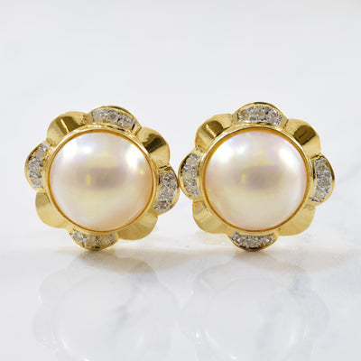 Mabe Pearl & Diamond Stud Earrings | 0.16ctw, 28.00ctw |