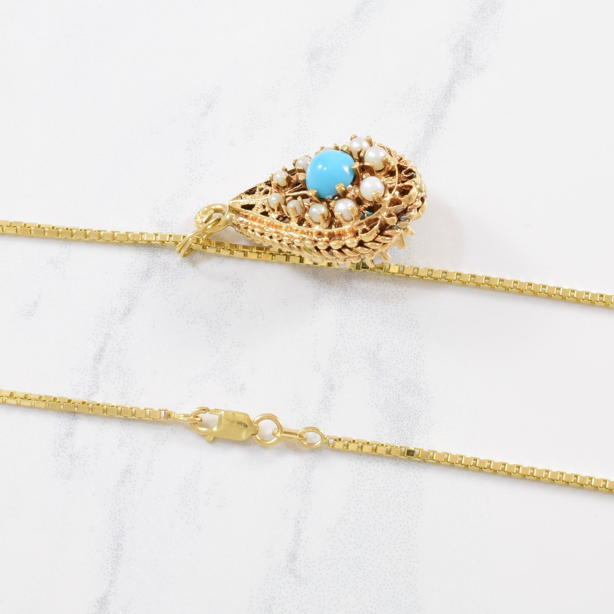 Double Sideded Turquoise & Pearl Necklace | 2.00ctw | 18