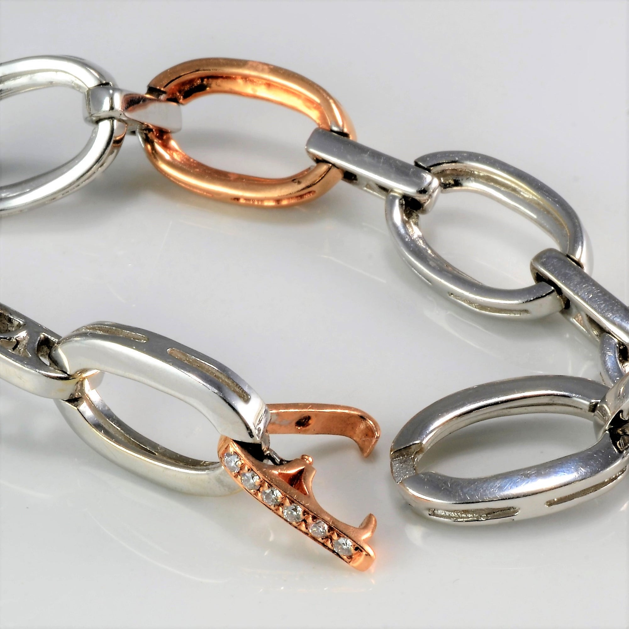 Two Tone Gold Rolo Chain Diamond Bracelet | 0.24 ctw, 7''|