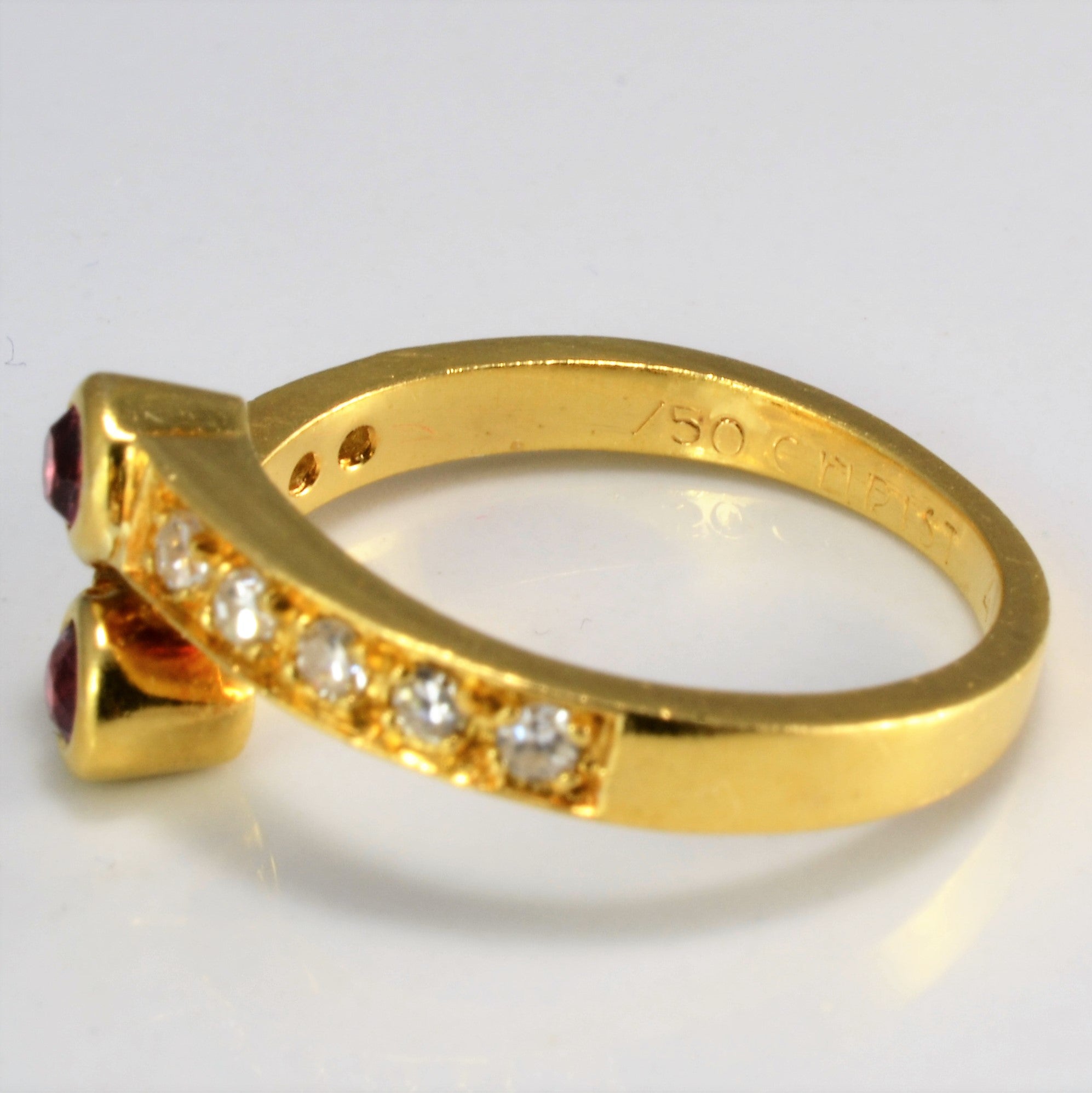 Art Nouveau Diamond & Ruby Bypass Ring | 0.20 ctw, SZ 7 |