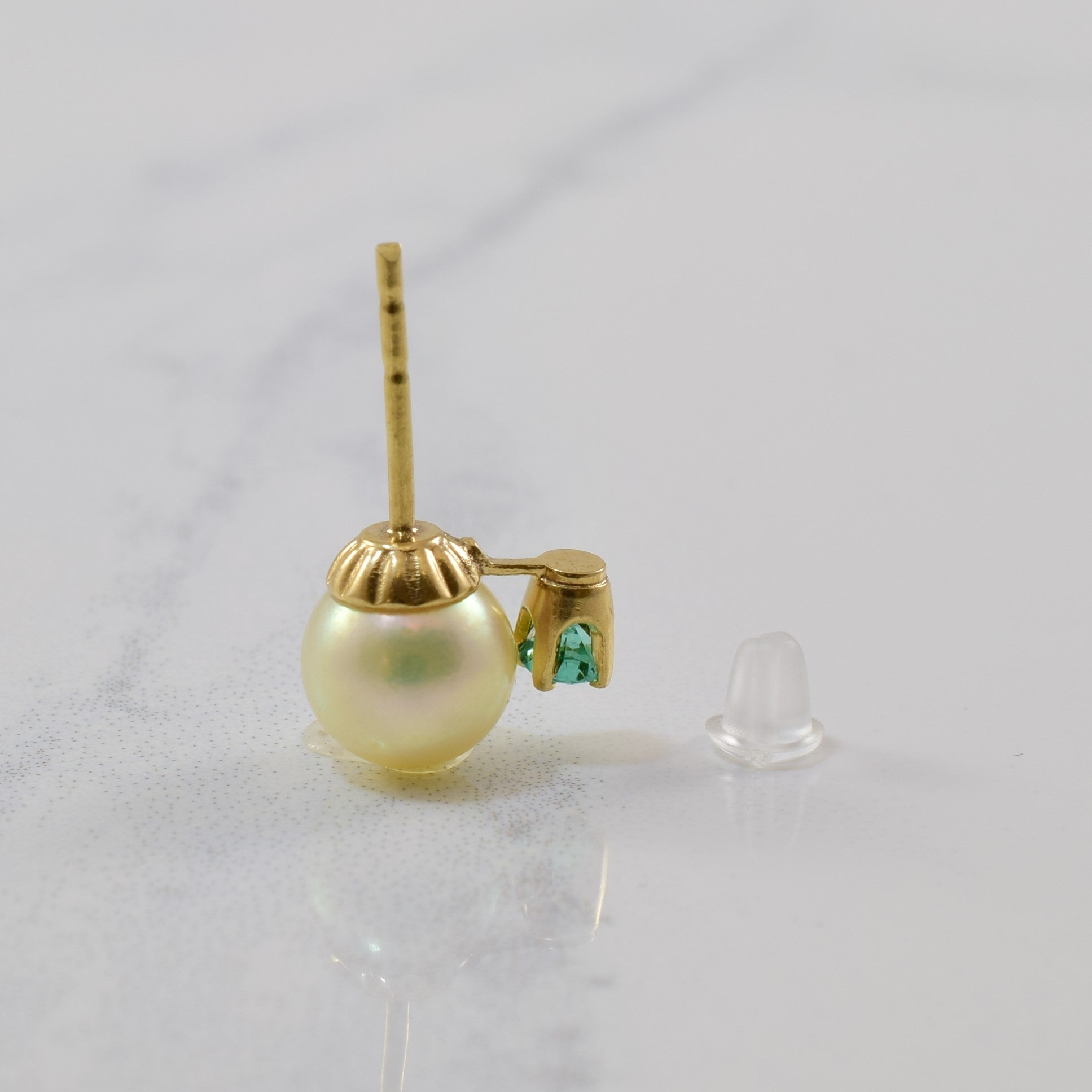 Pearl & Emerald Stud Earrings | 4.80ctw, 0.20ctw |