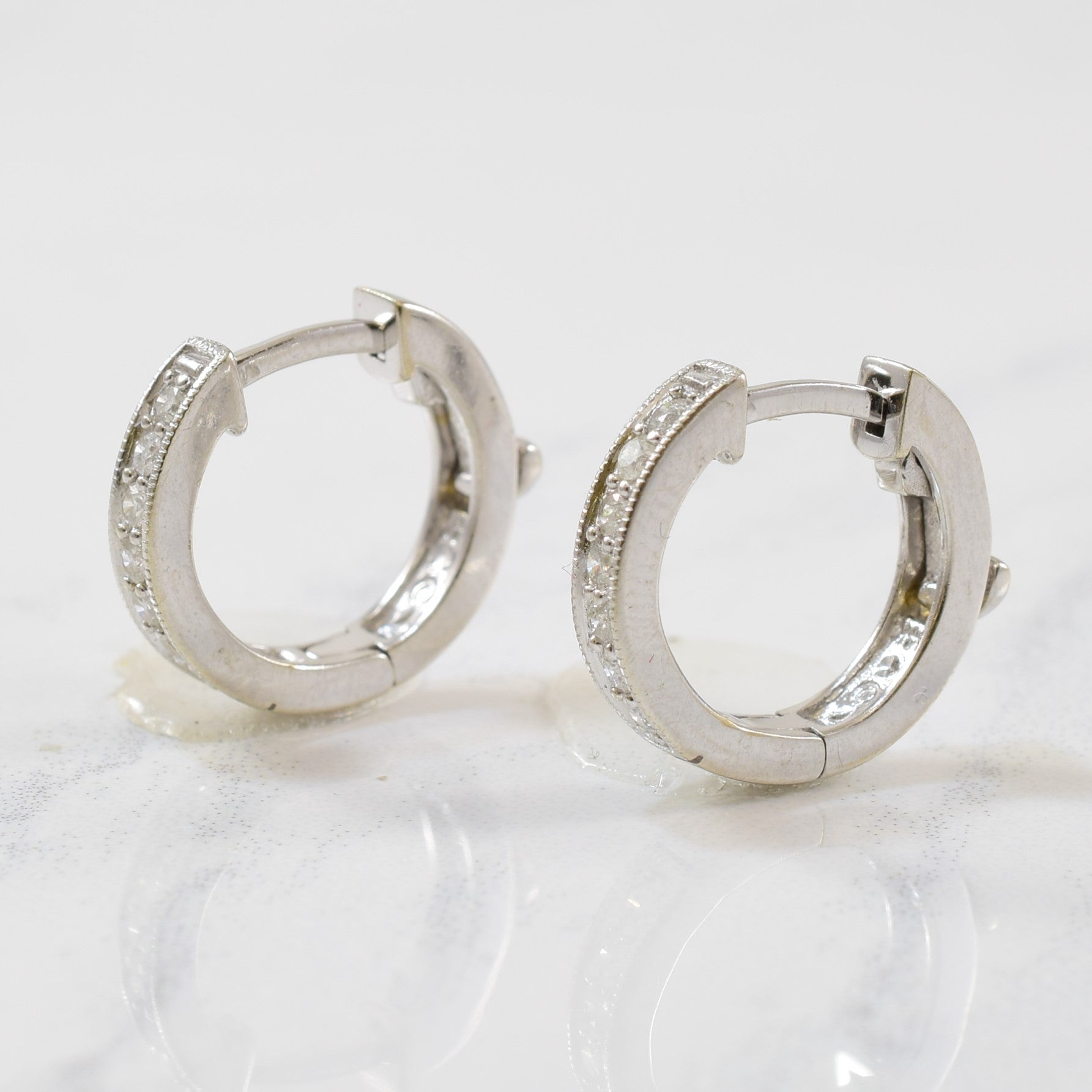 Milgrain Locking Diamond Huggie Earrings | 0.15ctw |