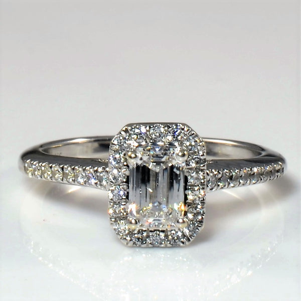Emerald Cut Halo Diamond Engagement Ring | 0.79ctw | SZ 5 |