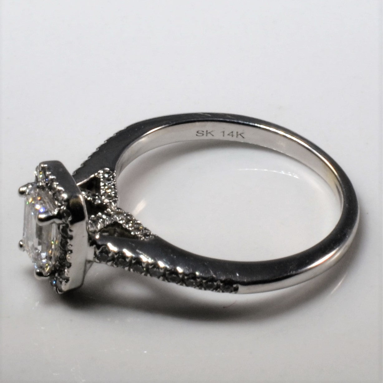 Emerald Cut Halo Diamond Engagement Ring | 0.79ctw | SZ 5 |