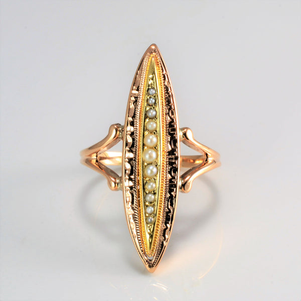 'Birks' Early 1900s Seed Pearl Navette Ring | SZ 8.75 |