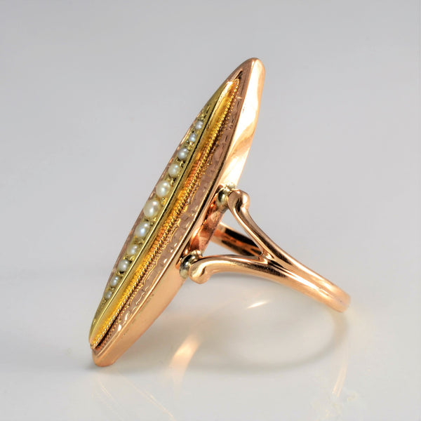 'Birks' Early 1900s Seed Pearl Navette Ring | SZ 8.75 |