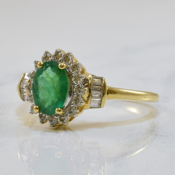 Emerald & Diamond Halo Ring | 0.75ct, 0.25ctw | SZ 6 |