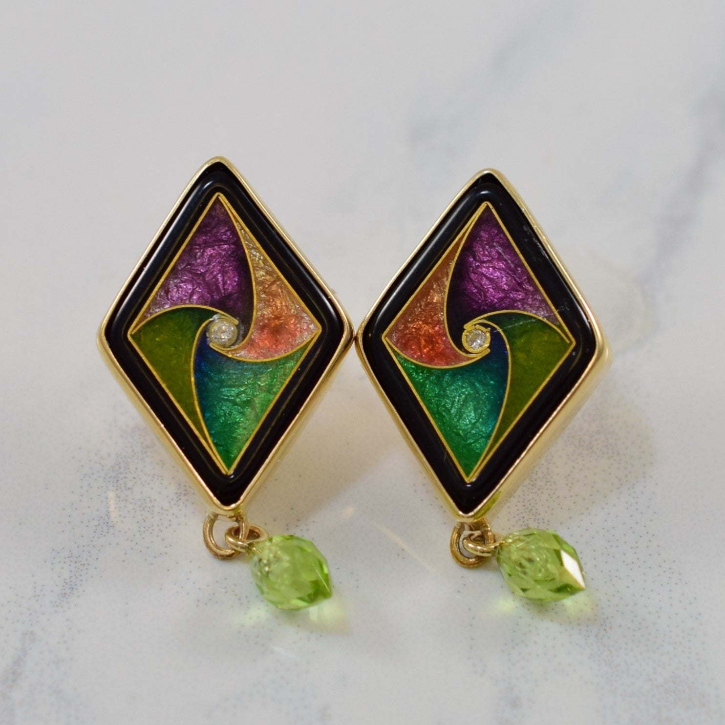 Magick Fusager' Enameled Drop Stud Peridot Earrings | 0.01ctw, 3.00ctw |