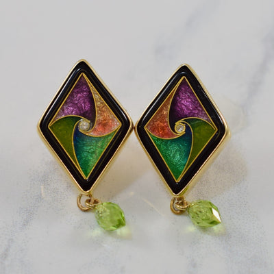 Magick Fusager' Enameled Drop Stud Peridot Earrings | 0.01ctw, 3.00ctw |