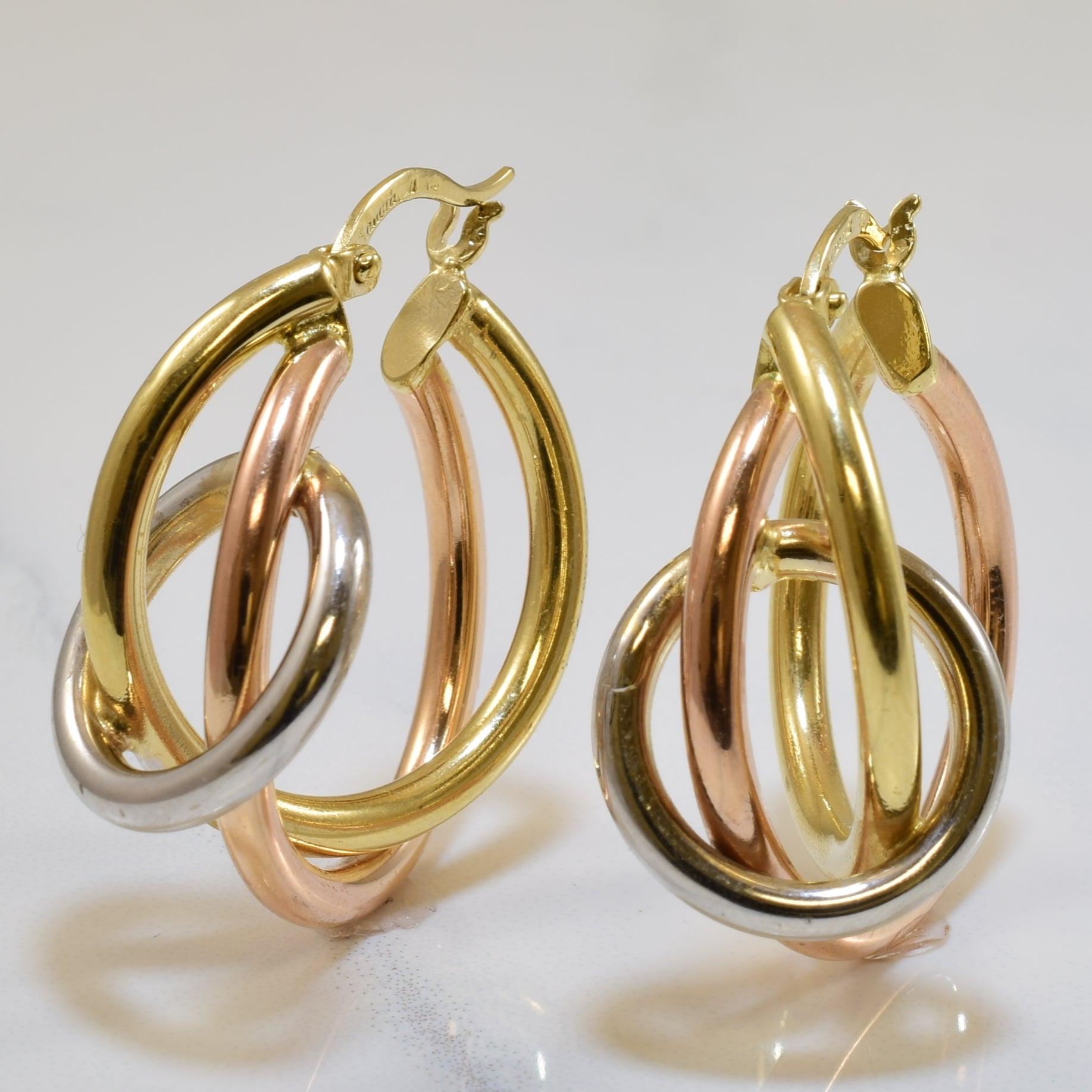 Abstract Tri Tone Hoop Earrings |