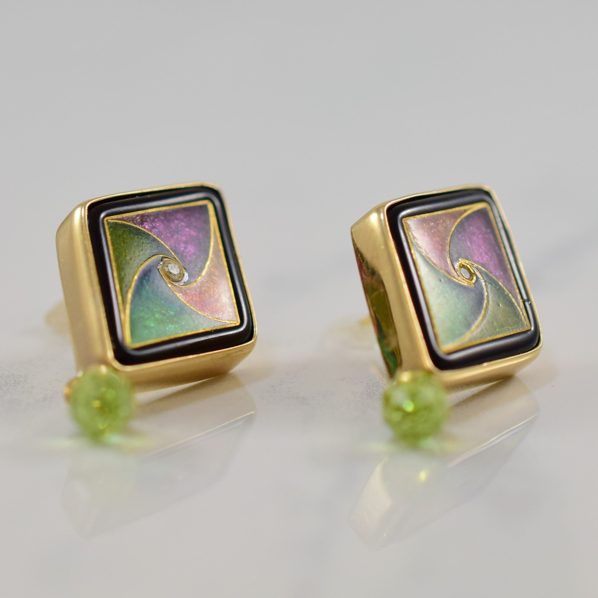 Magick Fusager' Enameled Drop Stud Peridot Earrings | 0.01ctw, 3.00ctw |