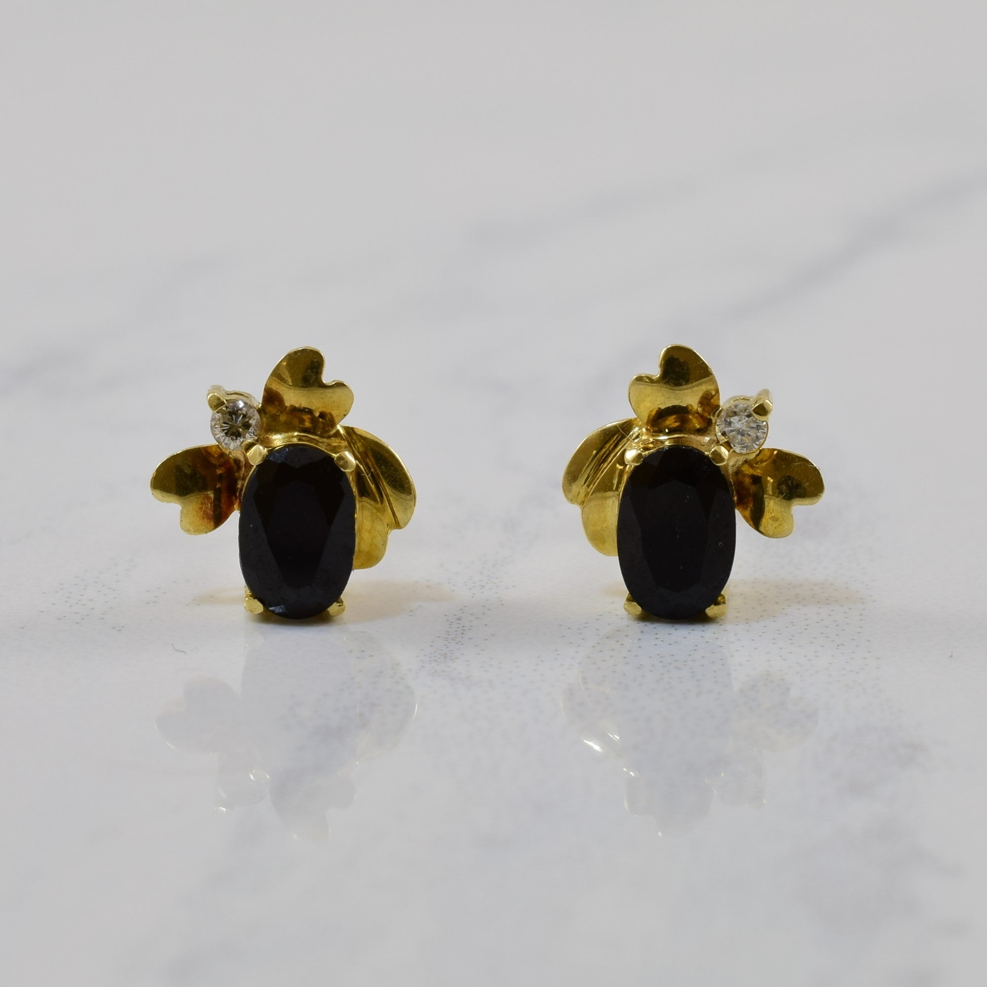 Black Sapphire & Diamond Stud Earrings | 1.30ctw, 0.04ctw |