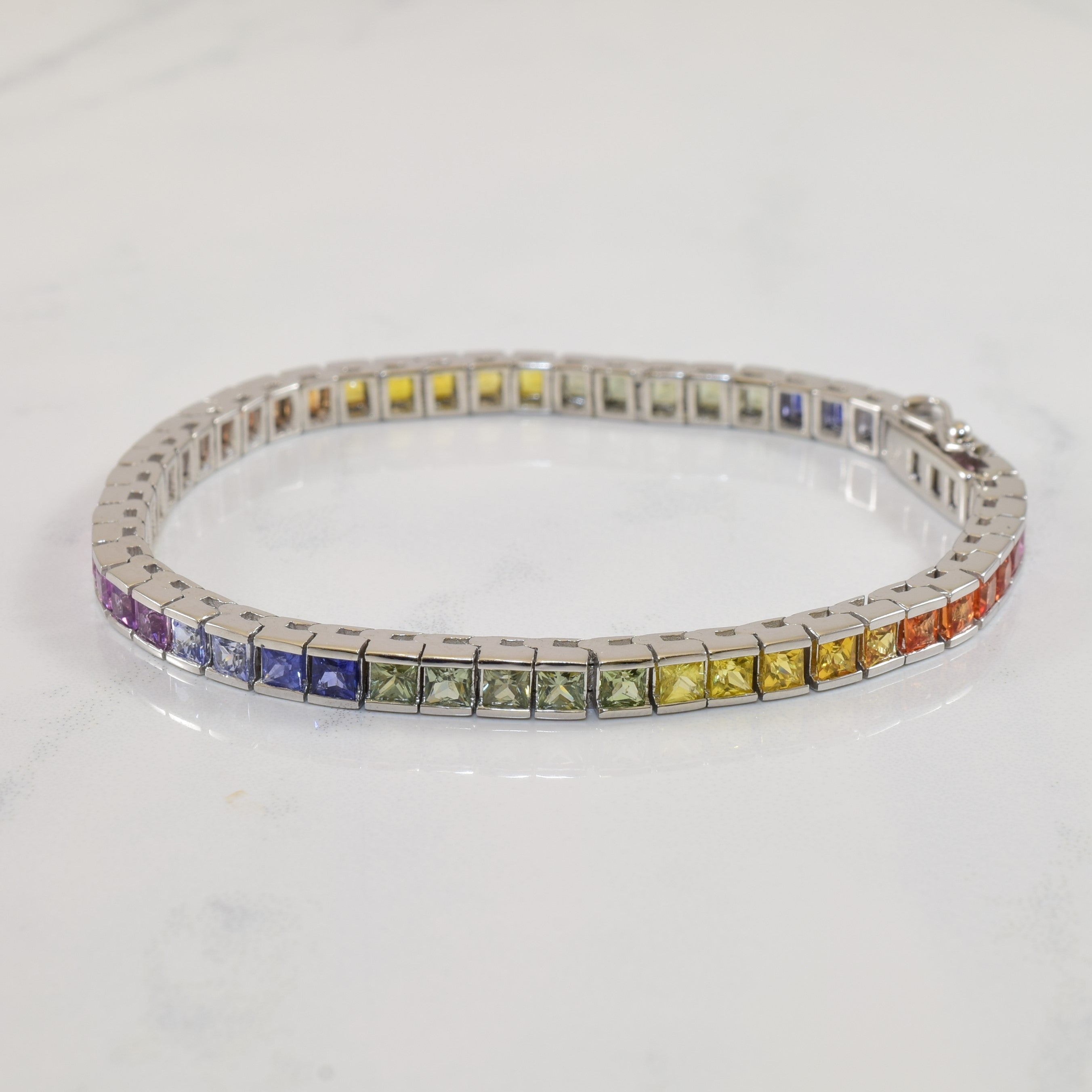 Channel Set Multi Colour Sapphire Bracelet | 6.50ctw | 7.5" |