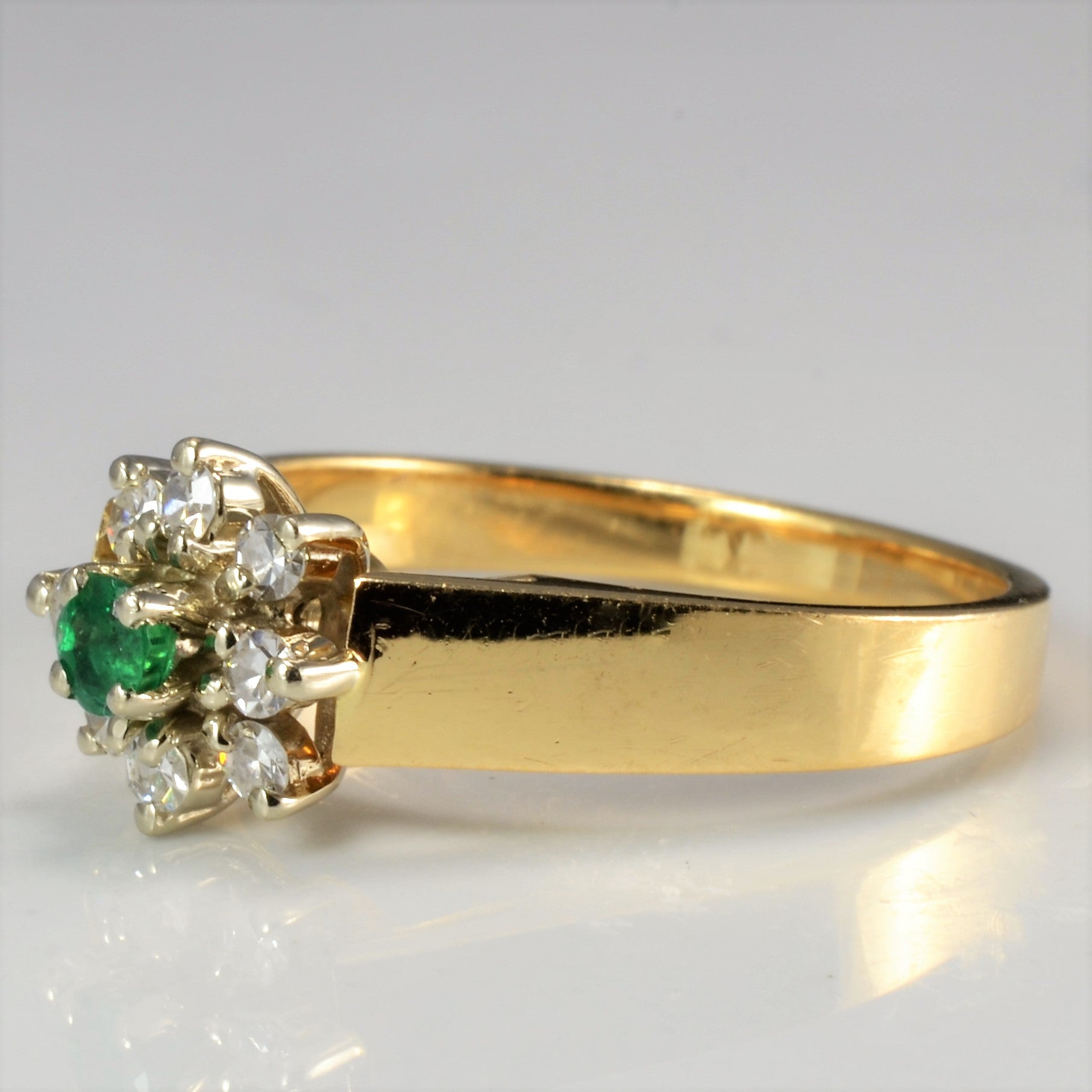 'Birks' Emerald & Diamond Floral Ring | 0.12ctw, 0.07ct | SZ 6.25 |