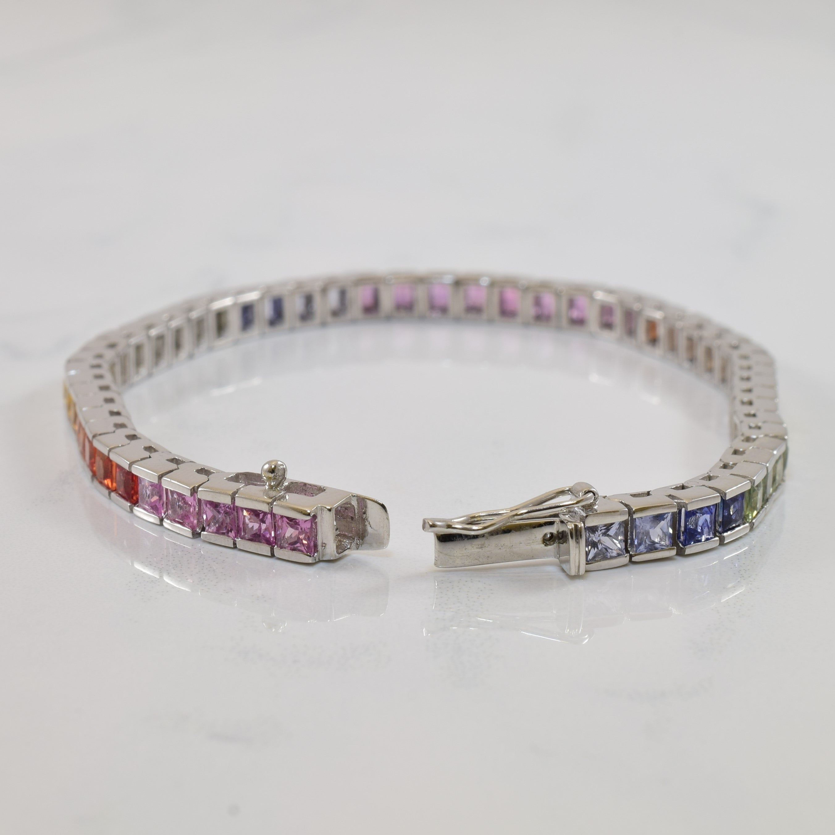 Channel Set Multi Colour Sapphire Bracelet | 6.50ctw | 7.5" |