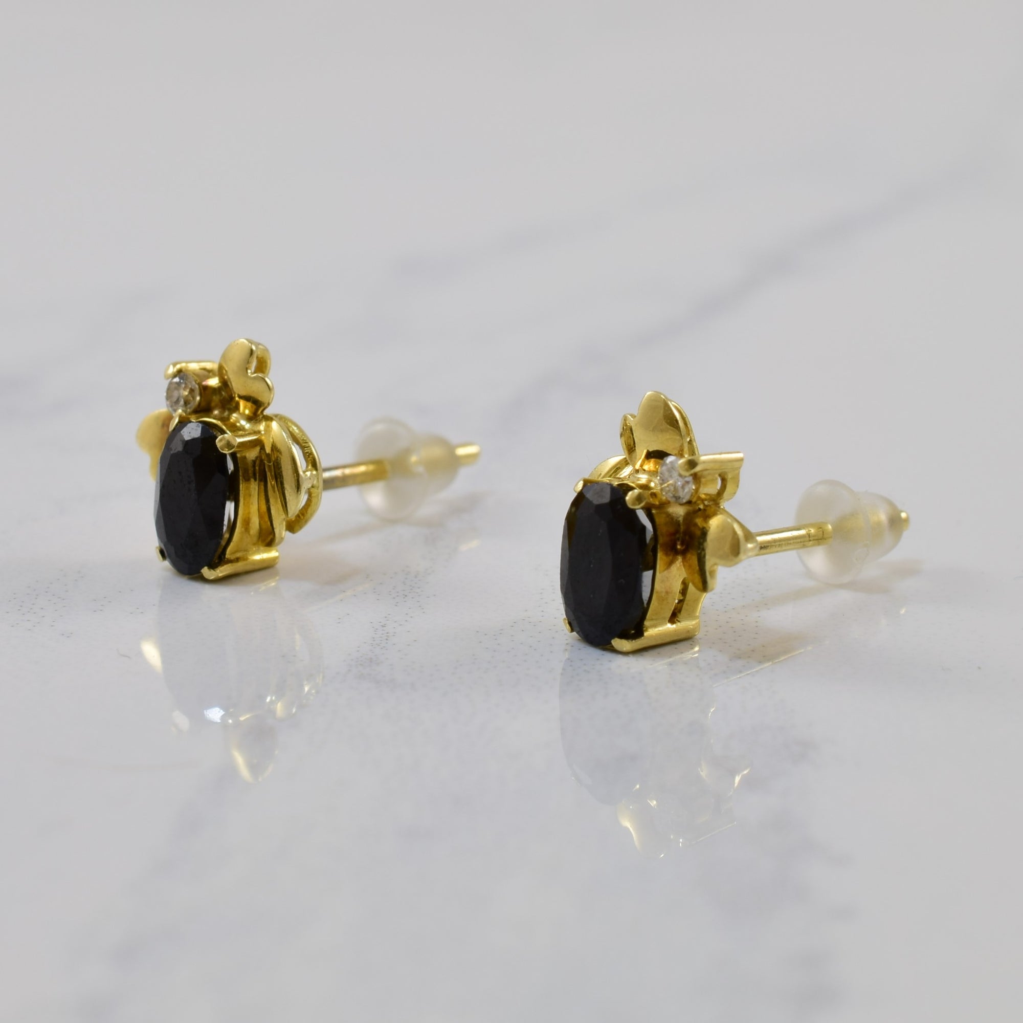 Black Sapphire & Diamond Stud Earrings | 1.30ctw, 0.04ctw |