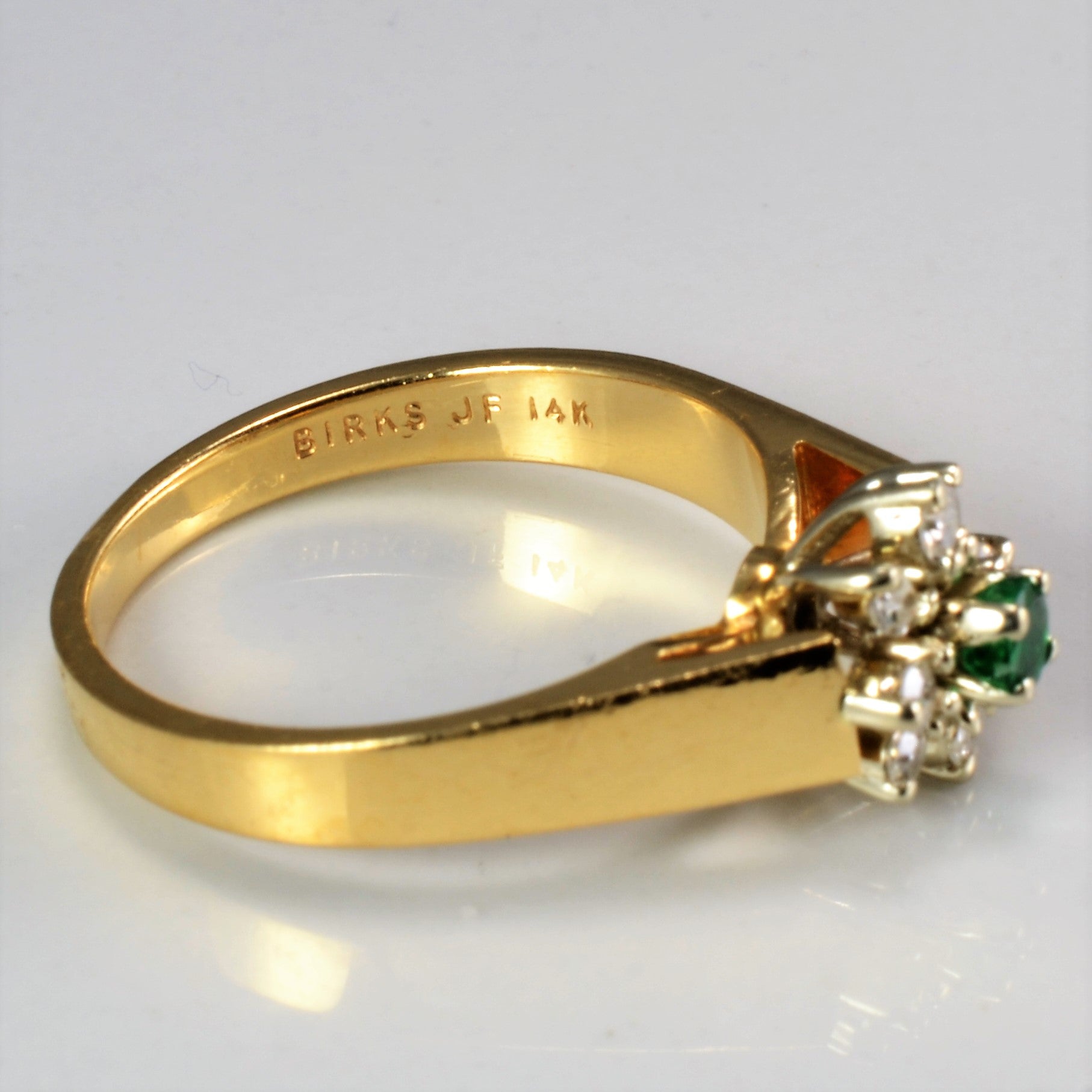 'Birks' Emerald & Diamond Floral Ring | 0.12ctw, 0.07ct | SZ 6.25 |