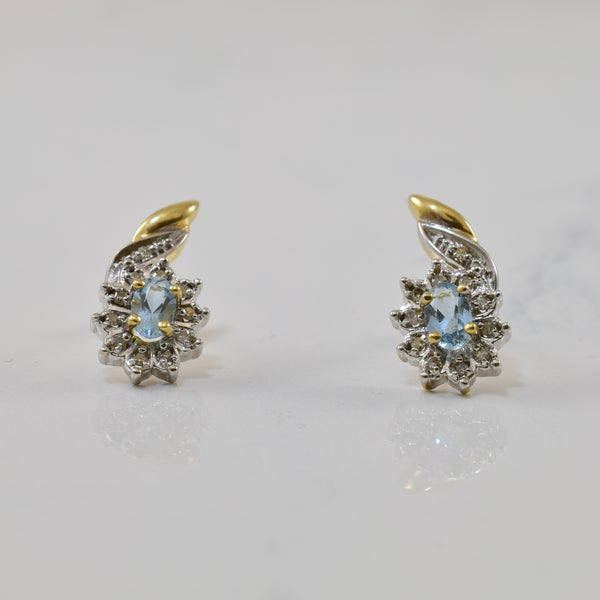 Aquamarine & Diamond Twisted Floral Stud Earrings | 0.44ctw, 0.10ctw |
