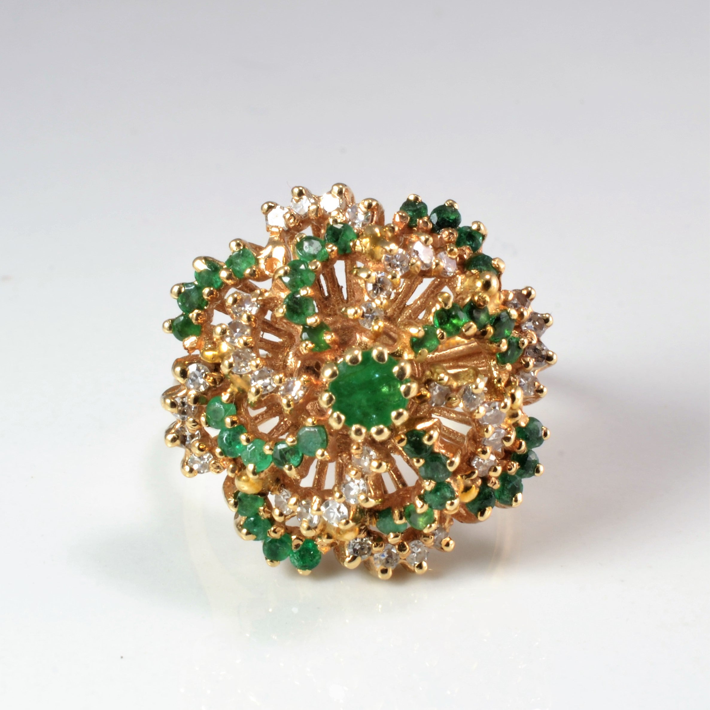 Cluster Diamond & Emerald Cocktail Ring | 0.32 ctw, SZ 5.5 |