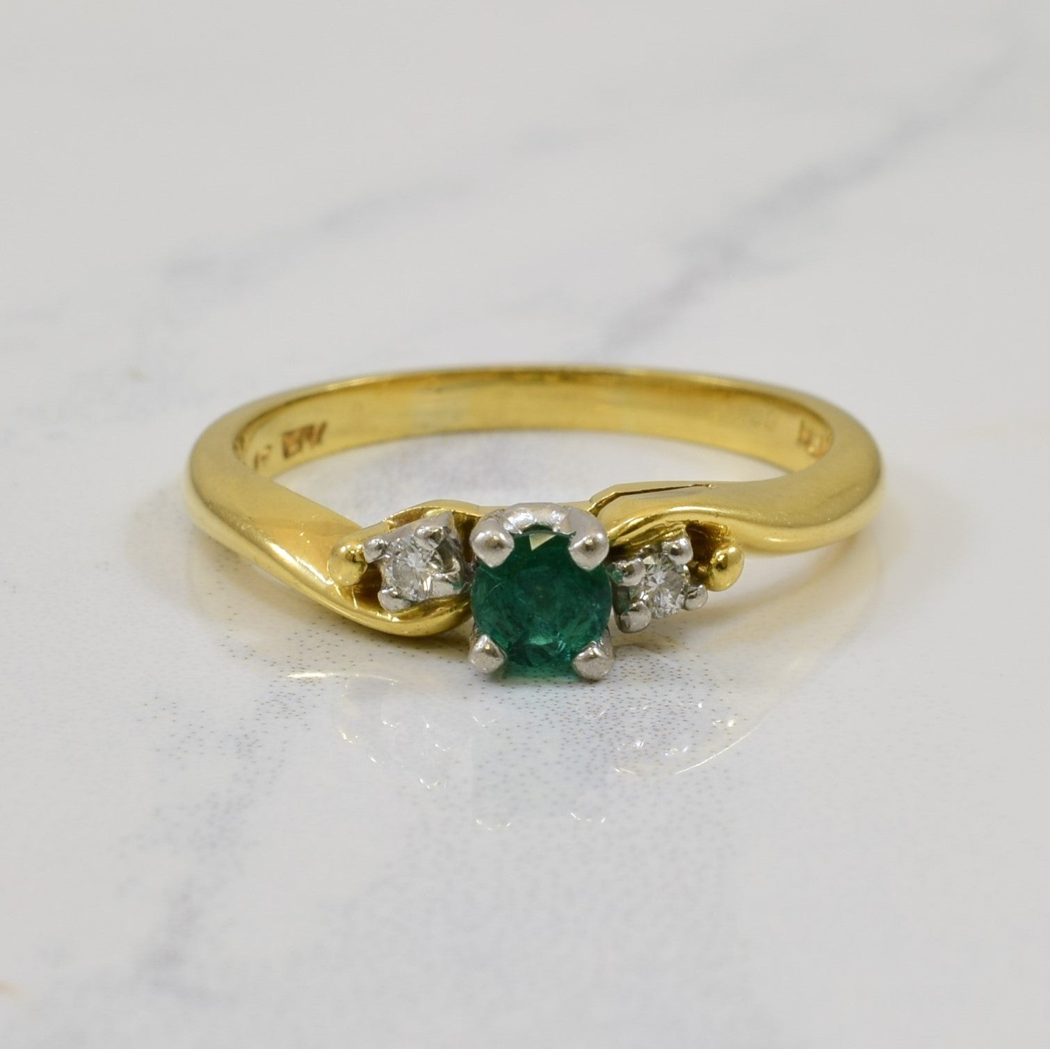 'Birks' Diamond & Emerald Bypass Ring | 0.05ctw, 0.24ct | SZ 8 |