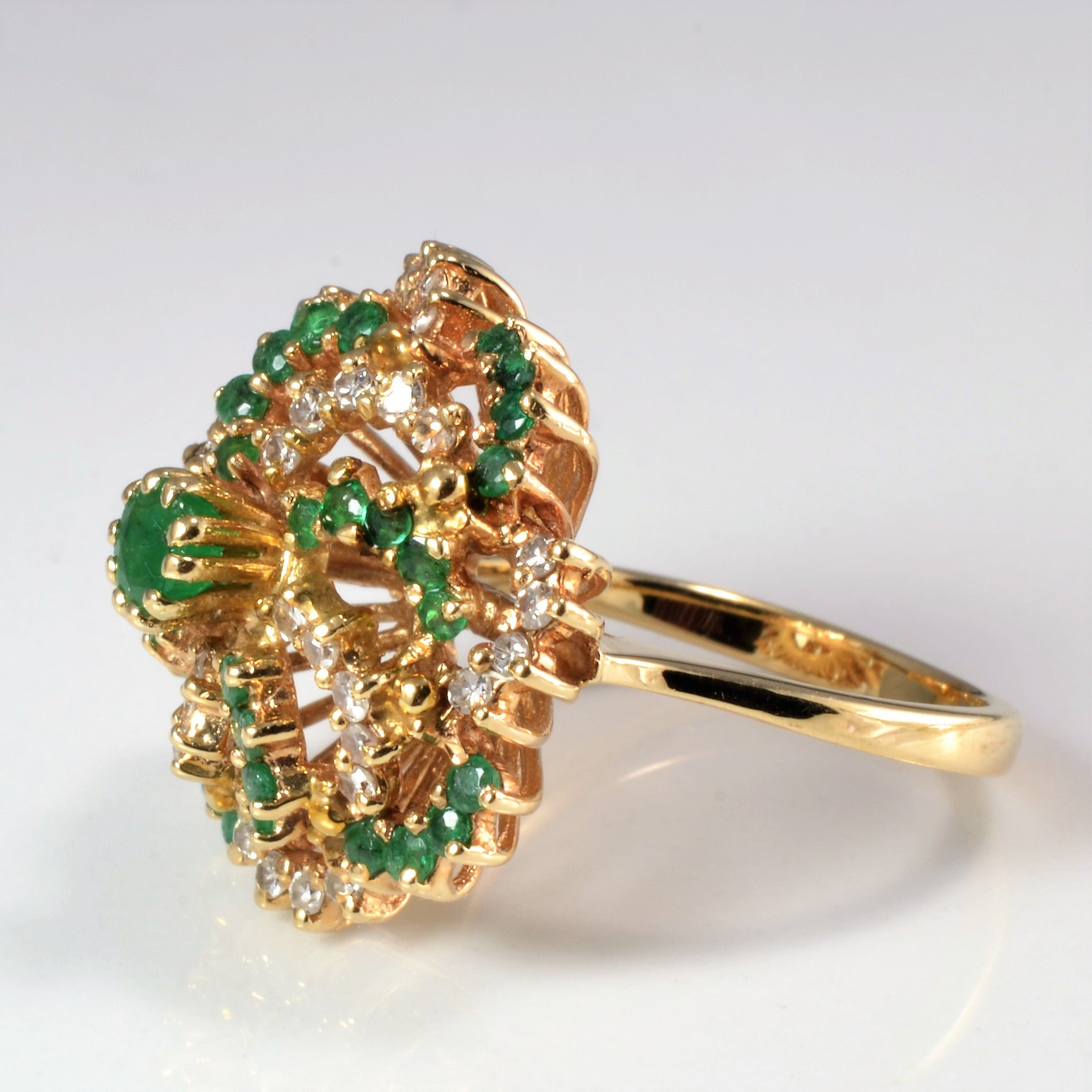 Cluster Diamond & Emerald Cocktail Ring | 0.32 ctw, SZ 5.5 |