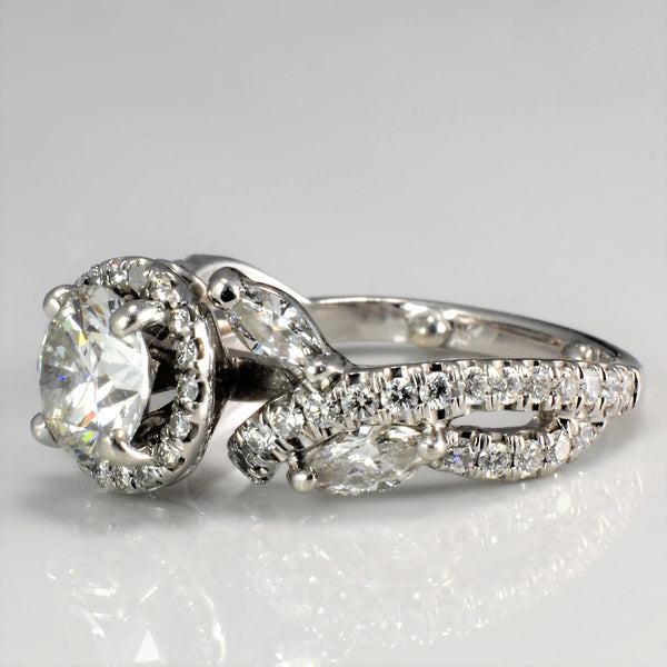Hidden Sapphire GIA Diamond Halo Engagement Ring | 1.76 ctw, SZ 5 | SI2, G |