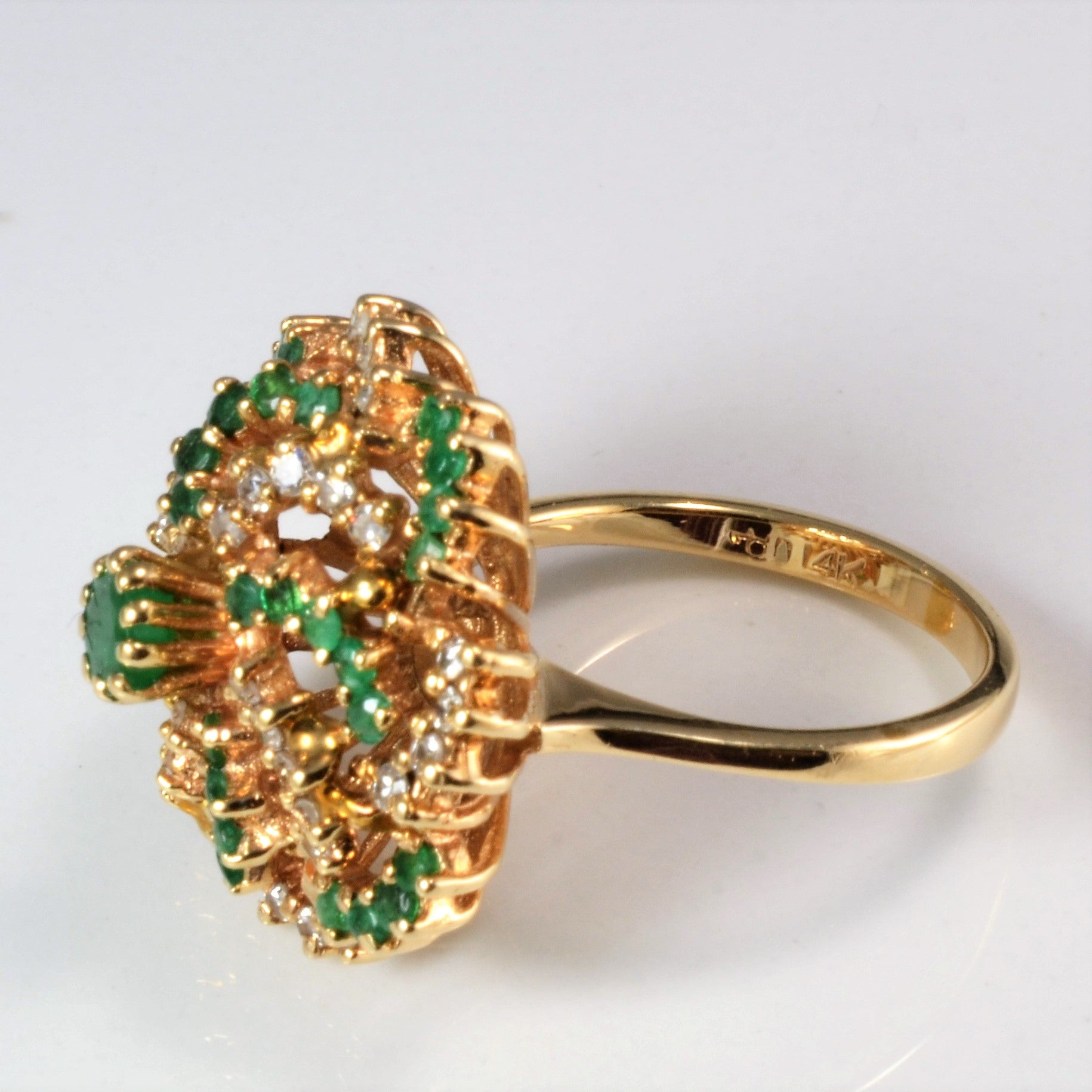 Cluster Diamond & Emerald Cocktail Ring | 0.32 ctw, SZ 5.5 |