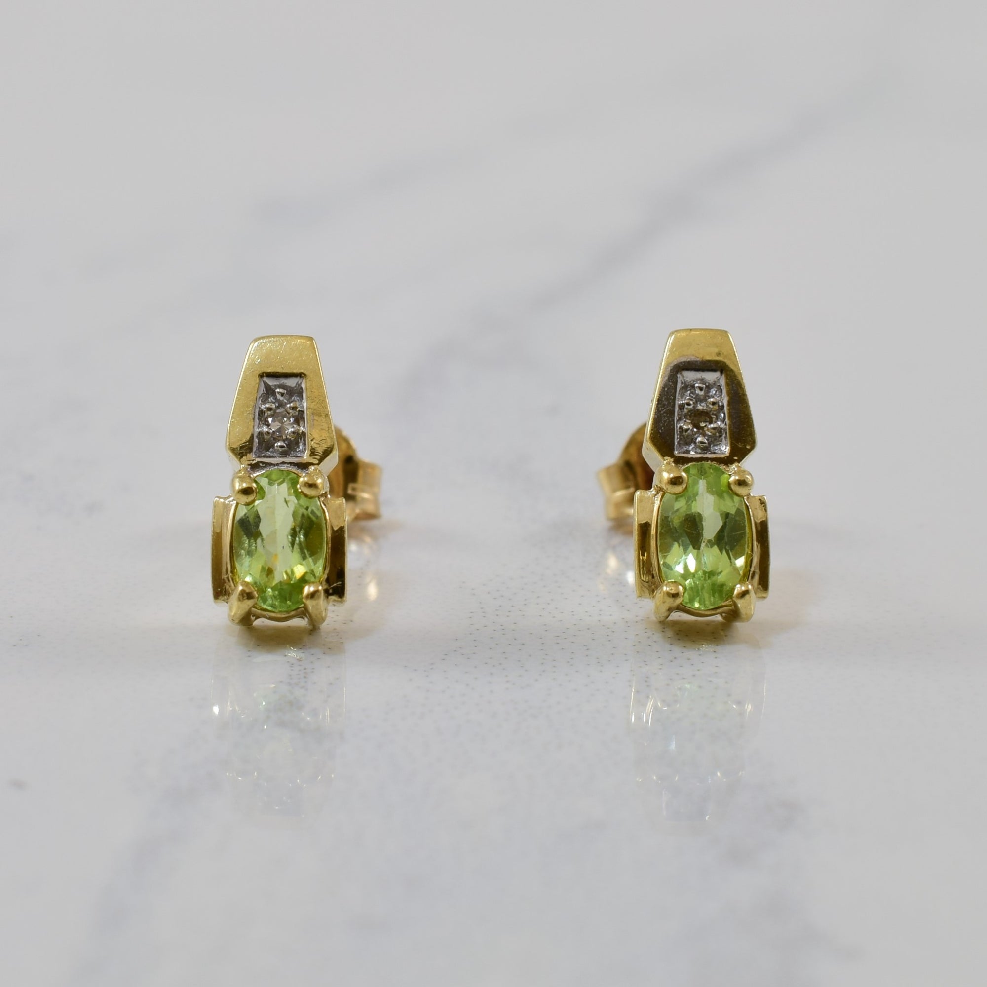 Peridot & Diamond Stud Earrings | 0.42ctw, 0.01ctw |