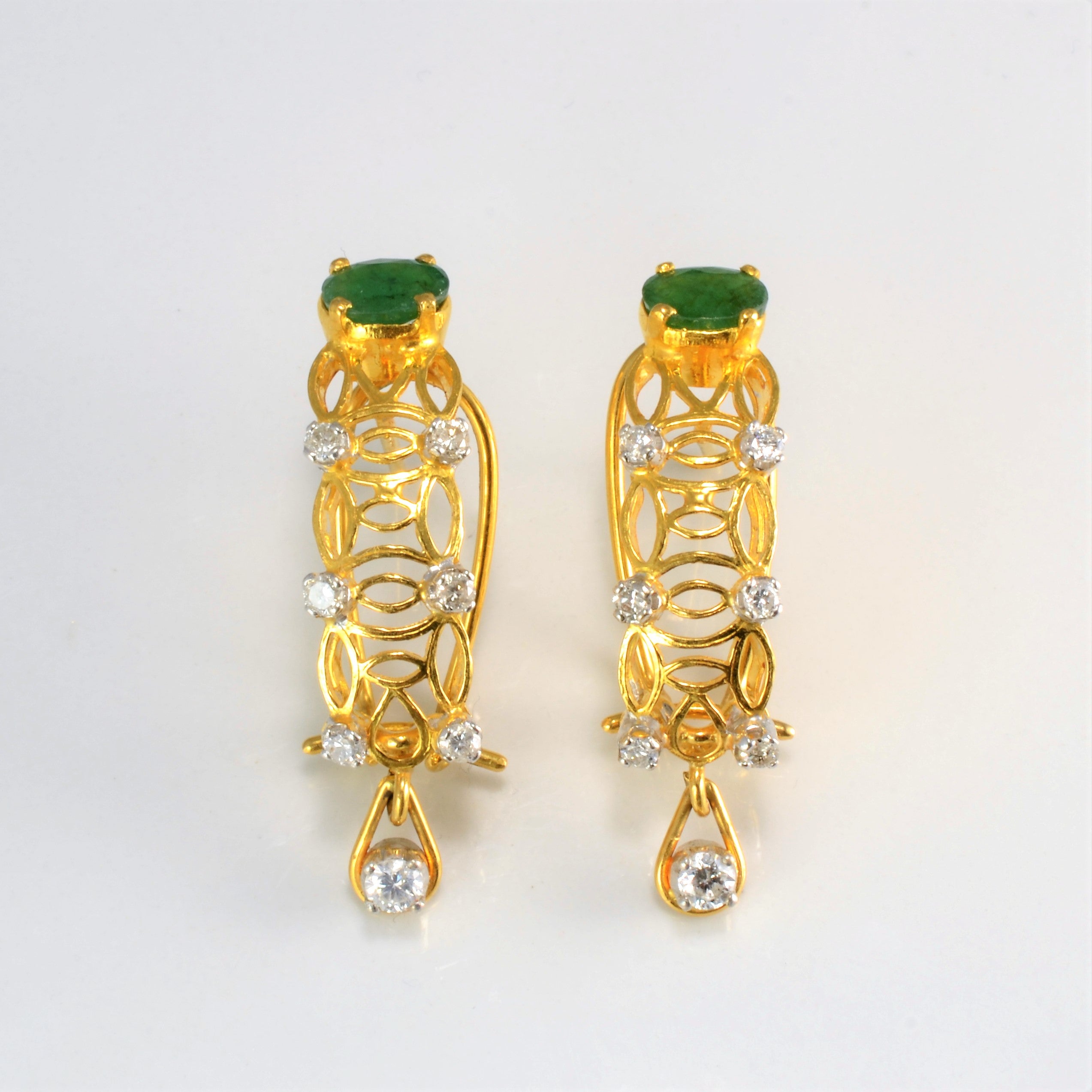 Boucles d'oreilles clips pour femme en filigrane d'émeraudes et de diamants | 0,65 ctw | 