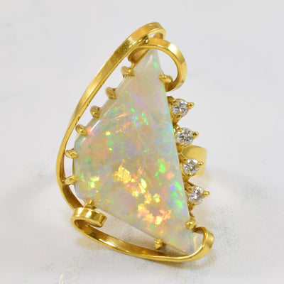 Trapezoid Opal & Diamond Cocktail Ring | 13.50ct, 0.16ctw | SZ 6 |