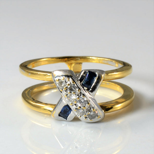 Open Sapphire & Diamond 'X' Ring | 0.12ctw, 0.14ctw | SZ 6.25 |