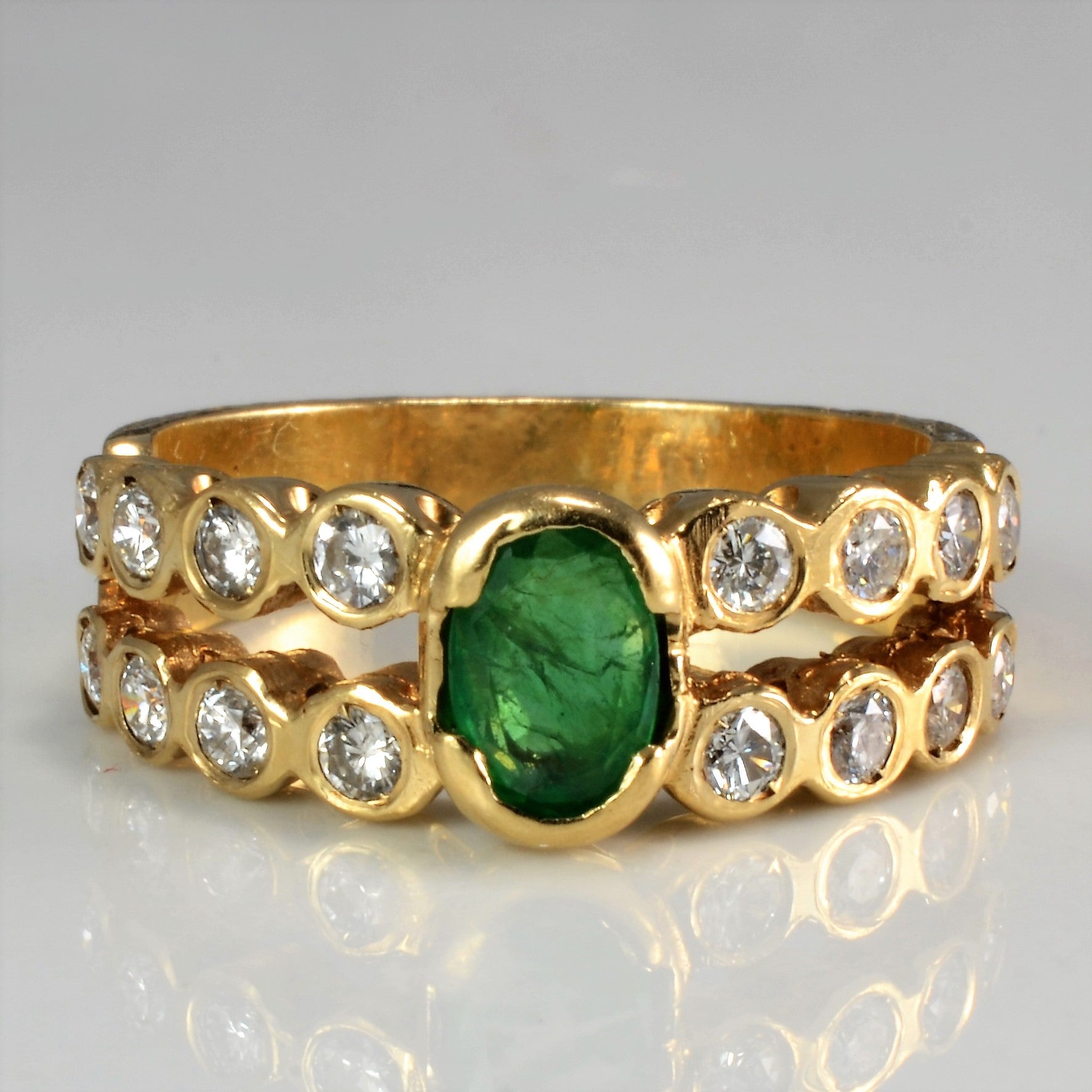 Bezel Set Diamond & Emerald Ring | 0.48 ctw, SZ 6.25 |