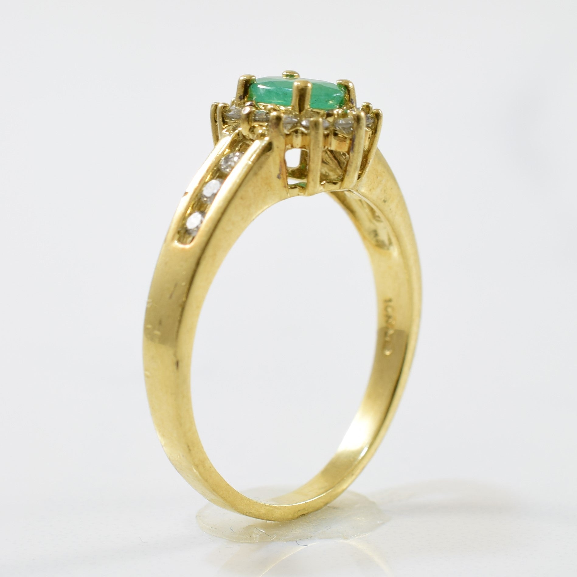Diamond Halo Oval Emerald Ring | 0.21ctw, 0.36ct | SZ 7.5 |