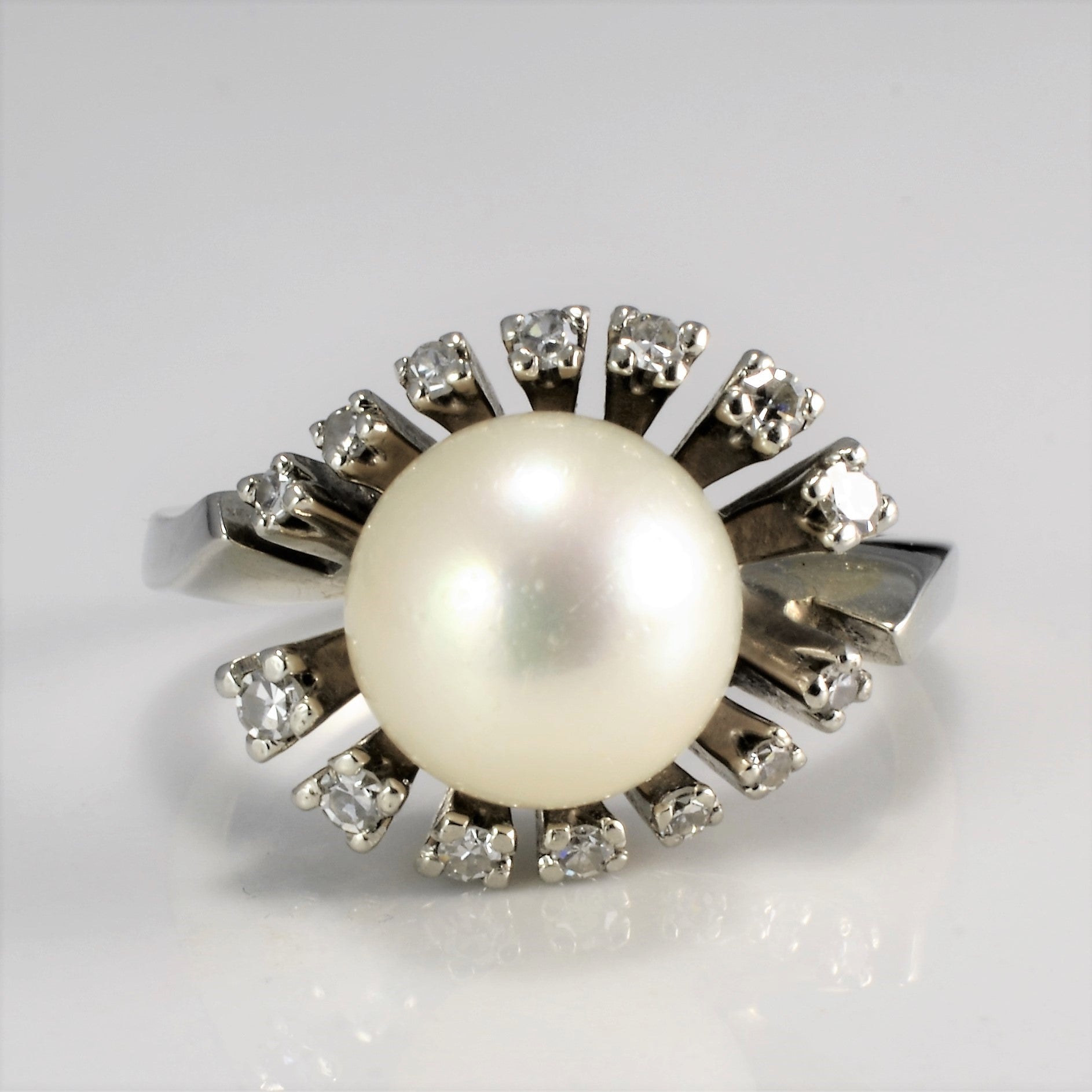 Bypass Multi Prong Diamond & Pearl Ring | 0.10 ctw, SZ 5.5 |