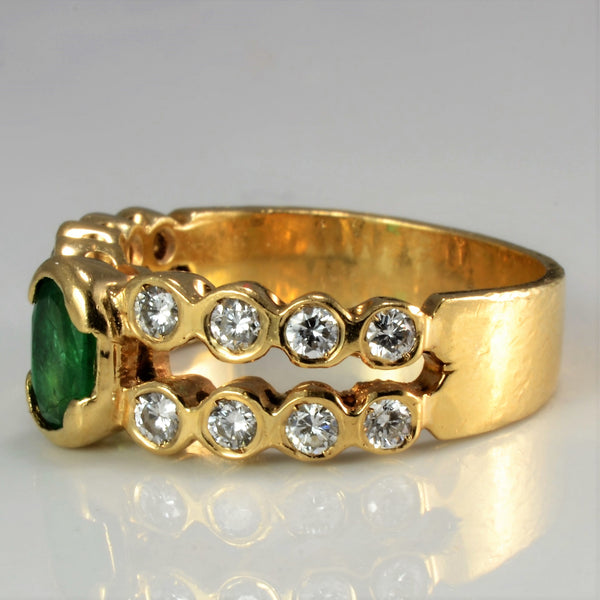 Bezel Set Diamond & Emerald Ring | 0.48 ctw, SZ 6.25 |