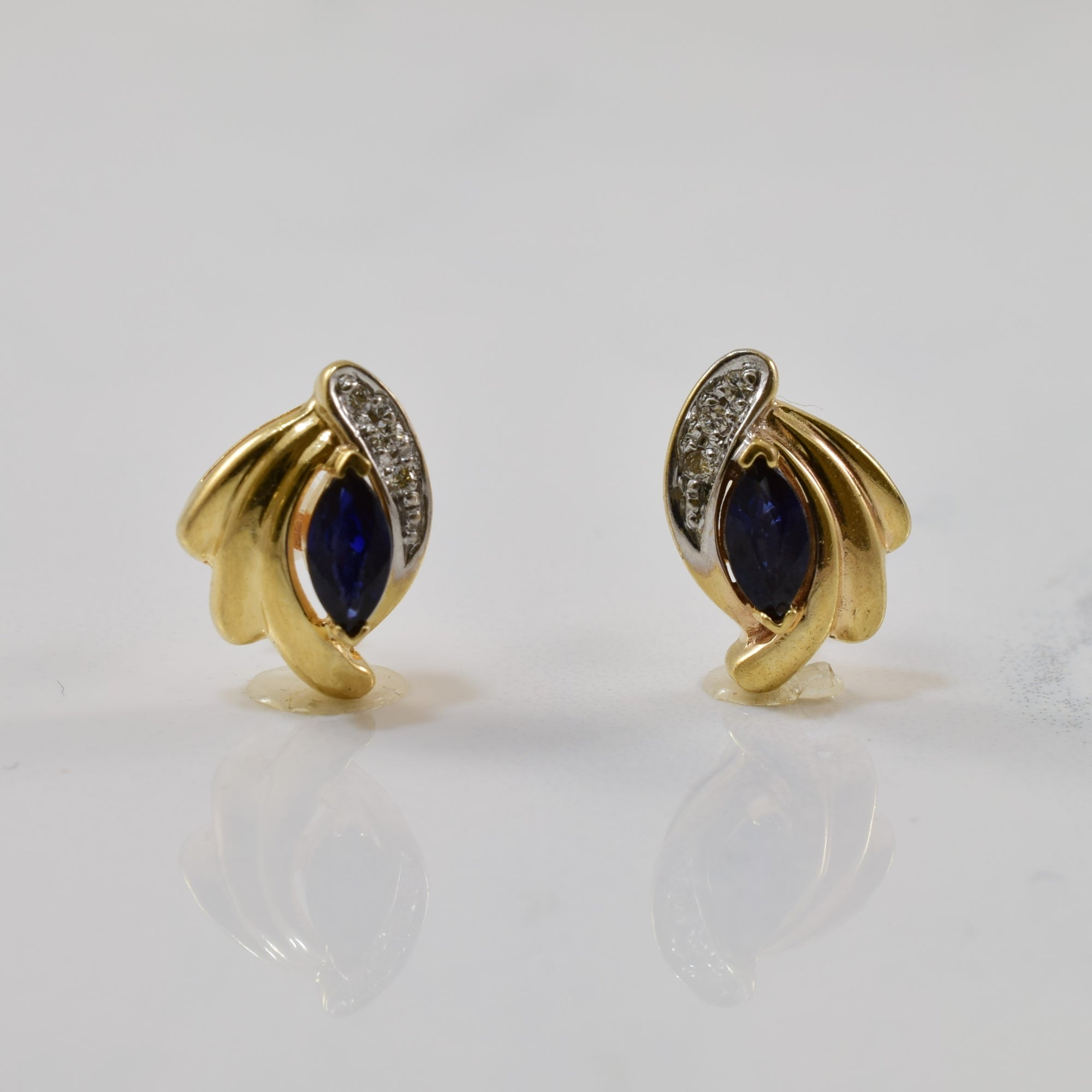 Marquise Blue Sapphire & Diamond Stud Earrings | 0.52ctw, 0.03ctw |