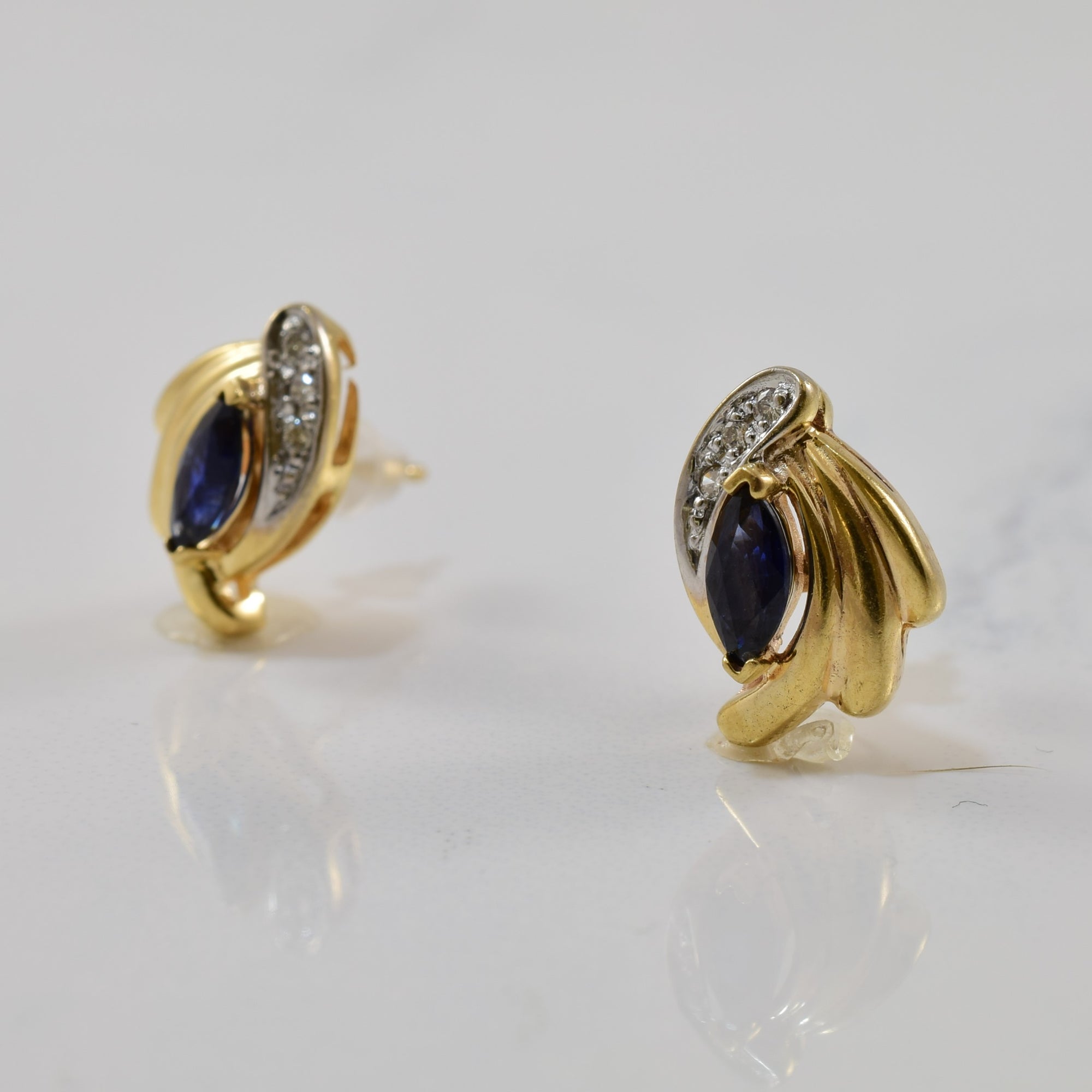 Marquise Blue Sapphire & Diamond Stud Earrings | 0.52ctw, 0.03ctw |