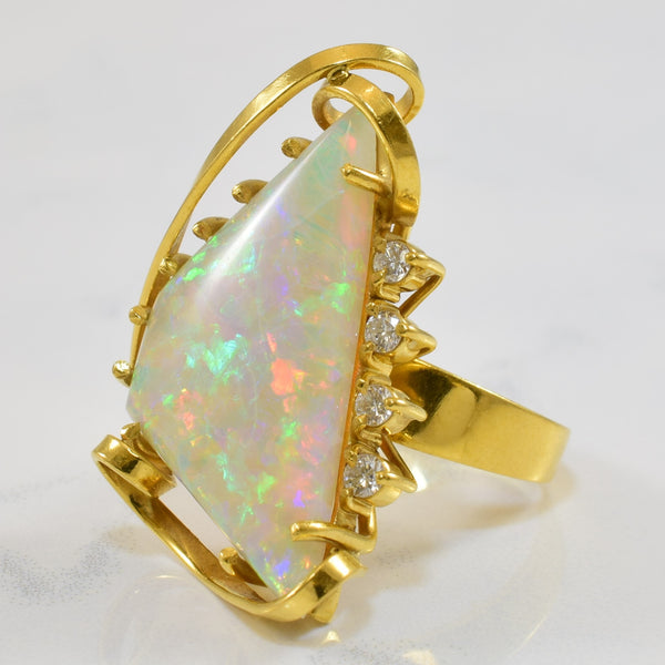 Trapezoid Opal & Diamond Cocktail Ring | 13.50ct, 0.16ctw | SZ 6 |