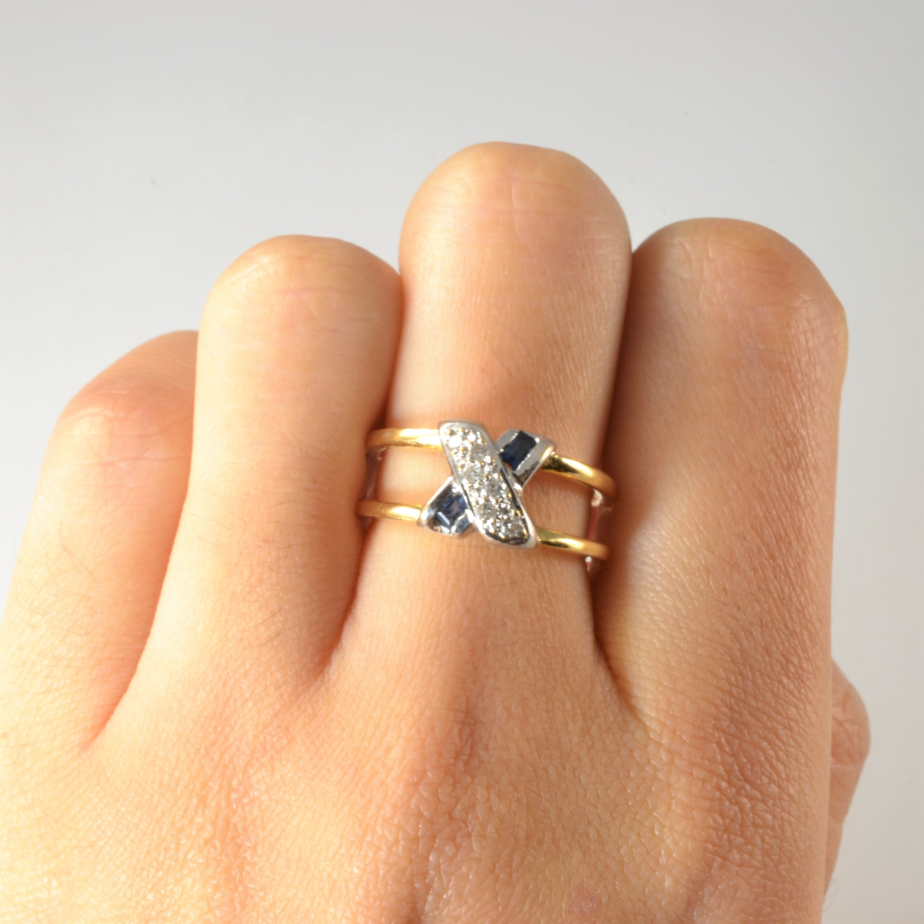 Open Sapphire & Diamond 'X' Ring | 0.12ctw, 0.14ctw | SZ 6.25 |