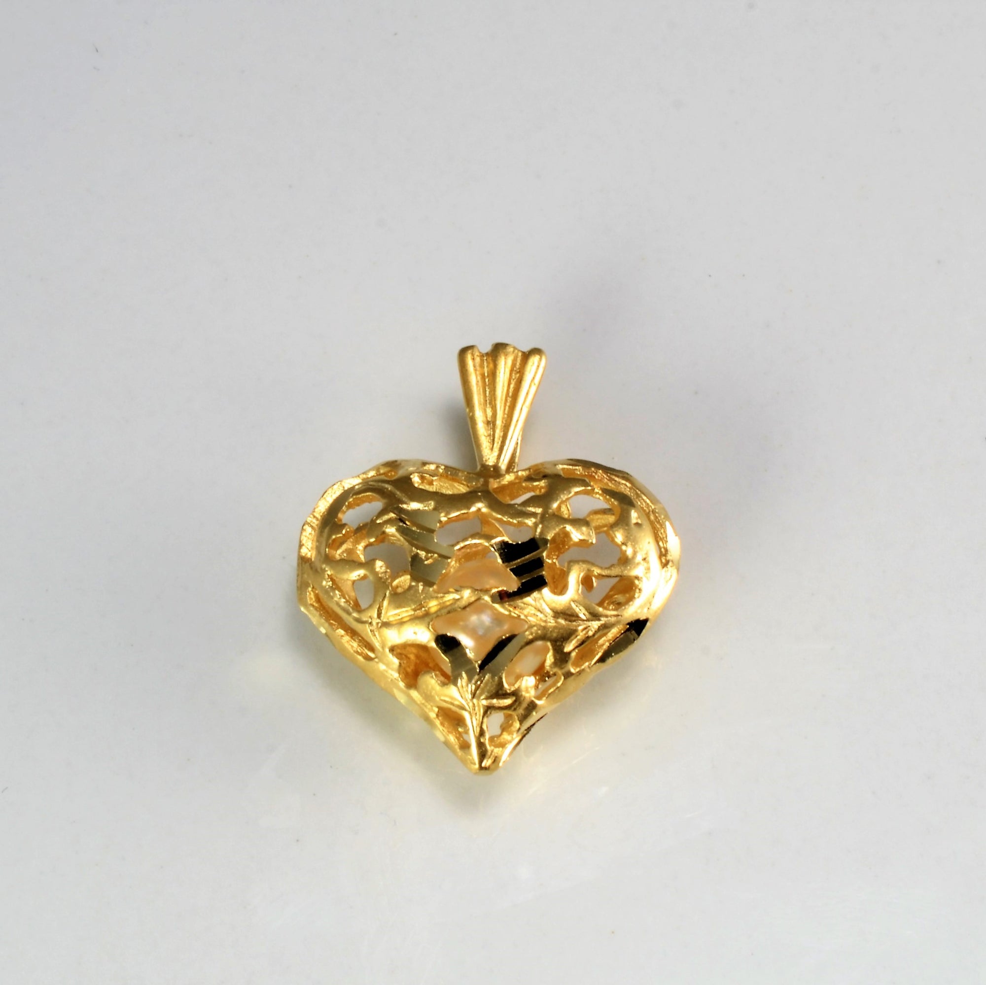 Textured Puffed Heart with Pearl Pendant
