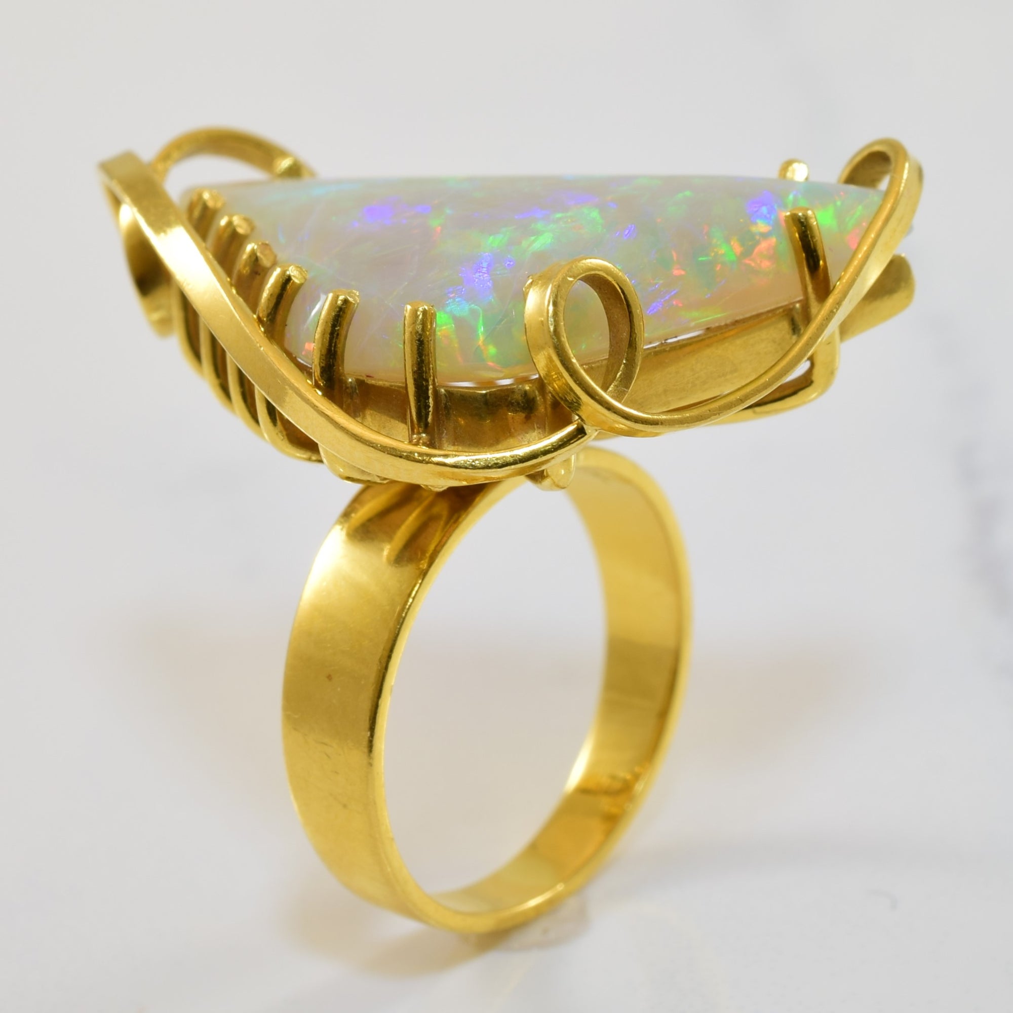 Trapezoid Opal & Diamond Cocktail Ring | 13.50ct, 0.16ctw | SZ 6 |