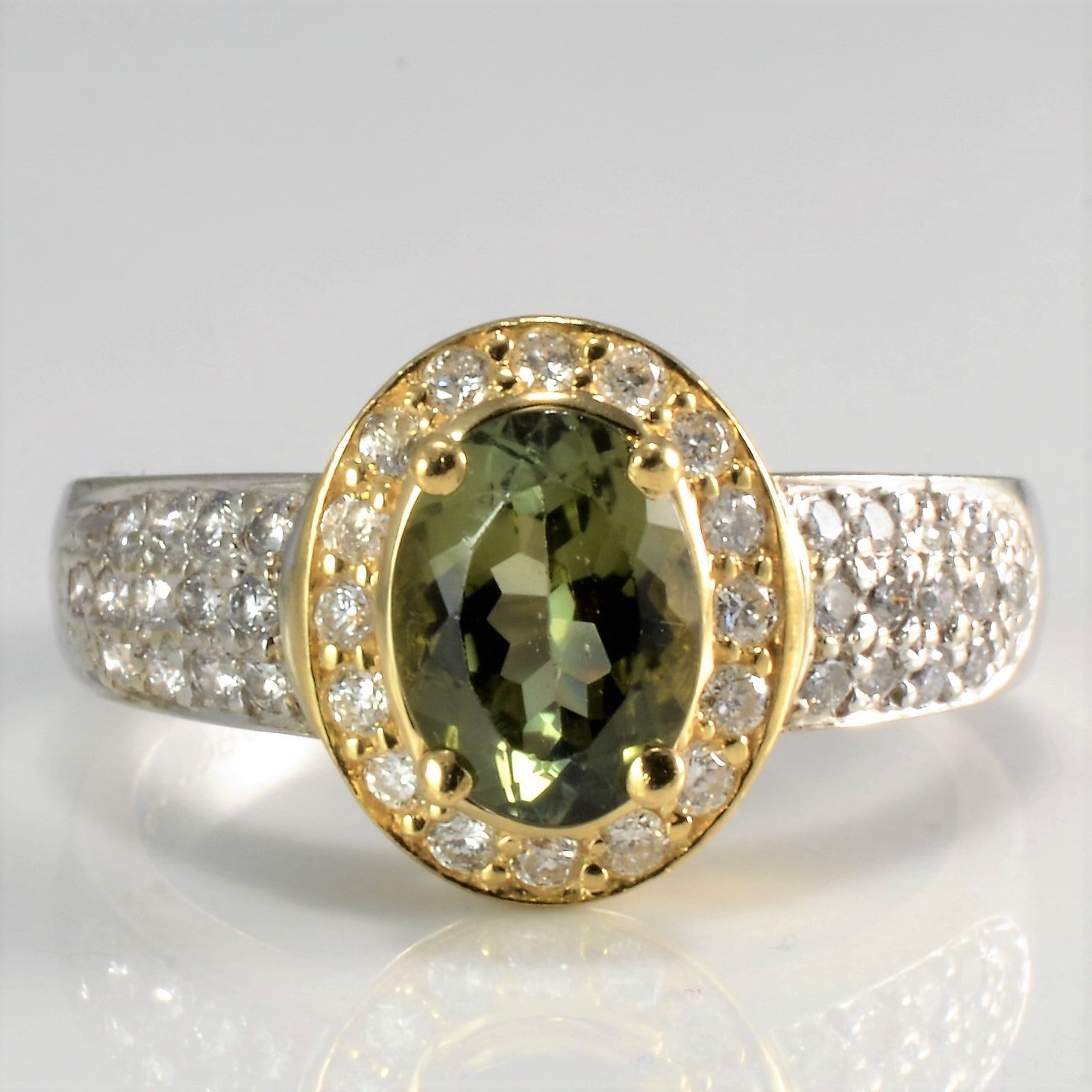 Halo Style Tourmaline & Diamond Engagement Ring | 0.40 ctw, SZ 6.75 |