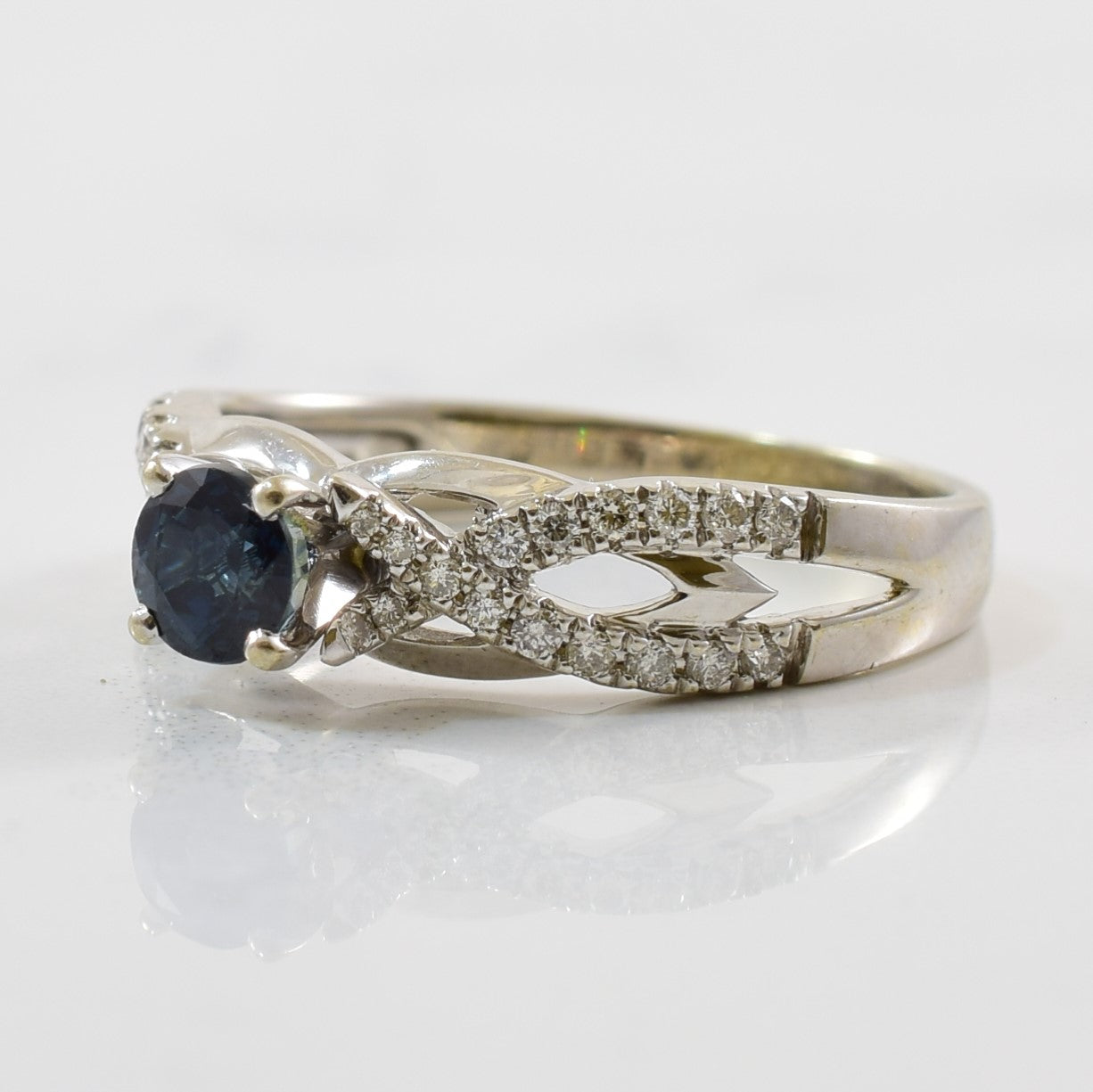 Twisted Band Blue Zircon & Diamond Ring | 0.18ctw, 0.82ct | SZ 9 |