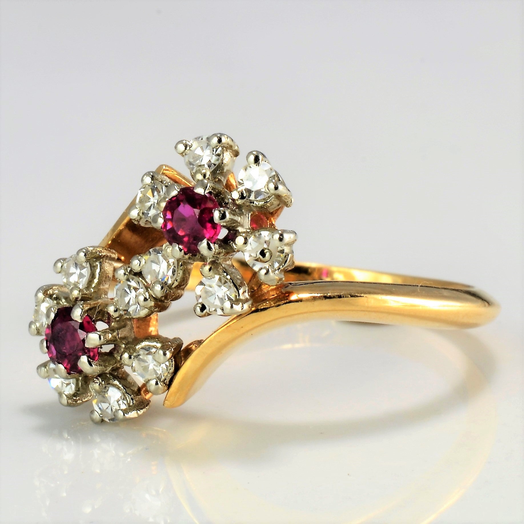 Flower Design Diamond & Ruby Bypass Ring | 0.24 ctw, SZ 6 |