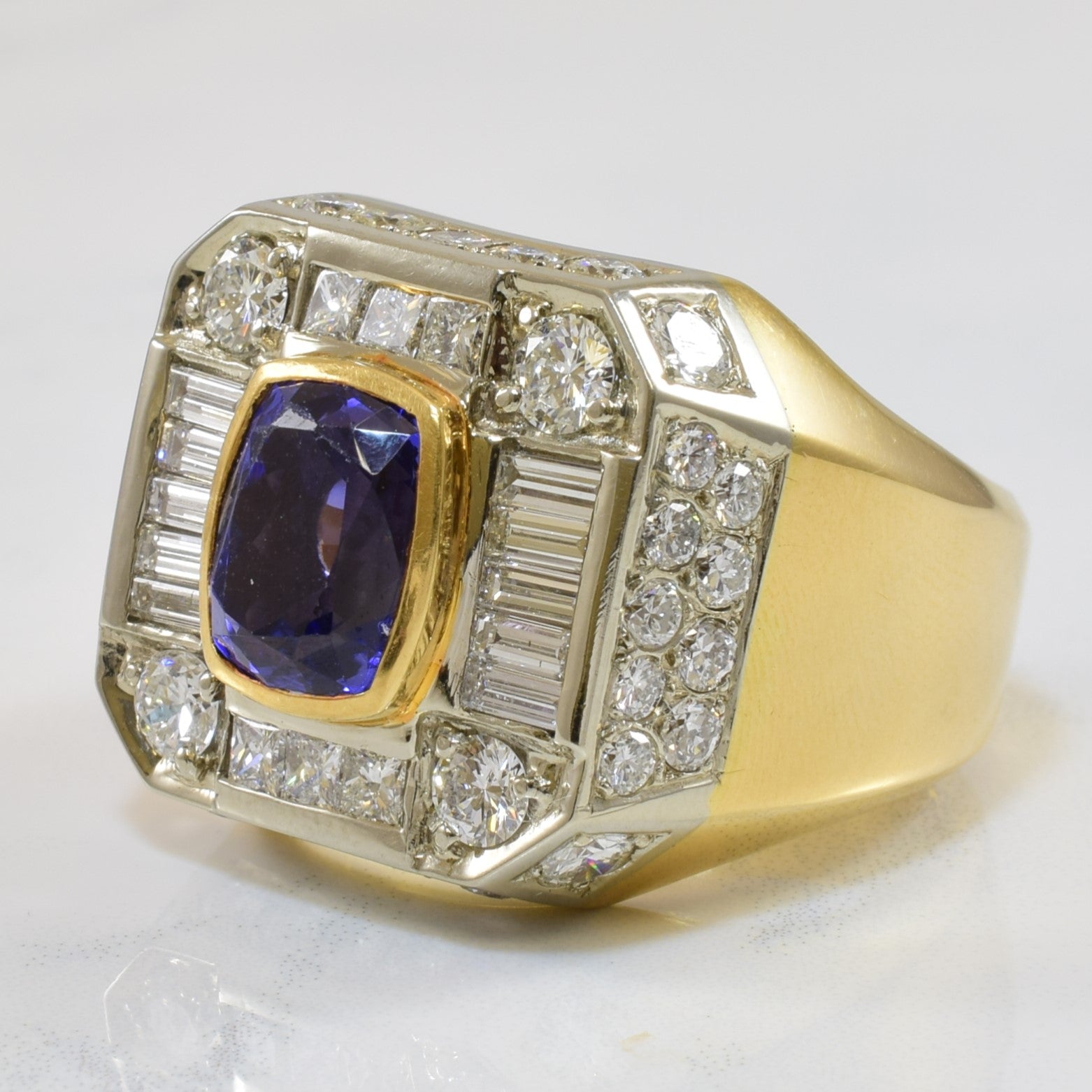 Bezel Set Tanzanite & Diamond Ring | 6.00ct, 4.92ctw | SZ 15.25 |