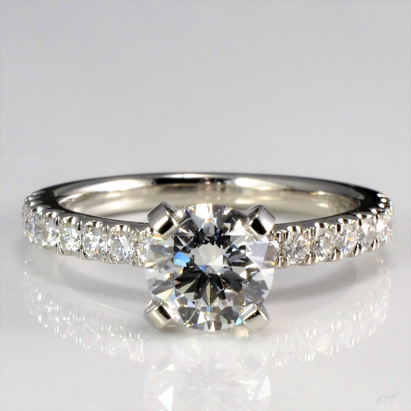 Solitaire with Pave Accents Diamond Engagement Ring | 0.94 ctw, SZ 3.5 |