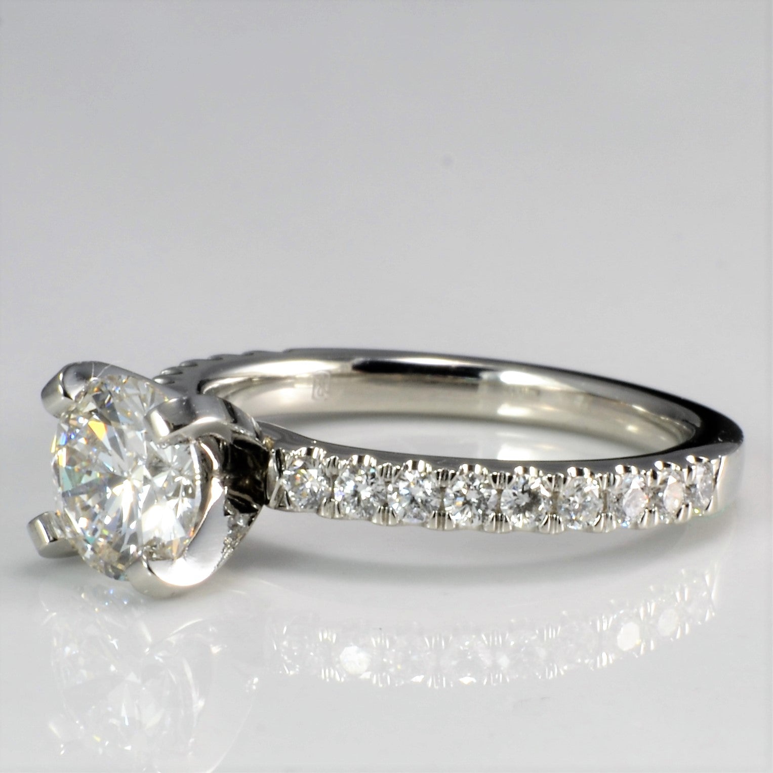 Solitaire with Pave Accents Diamond Engagement Ring | 0.94 ctw, SZ 3.5 |