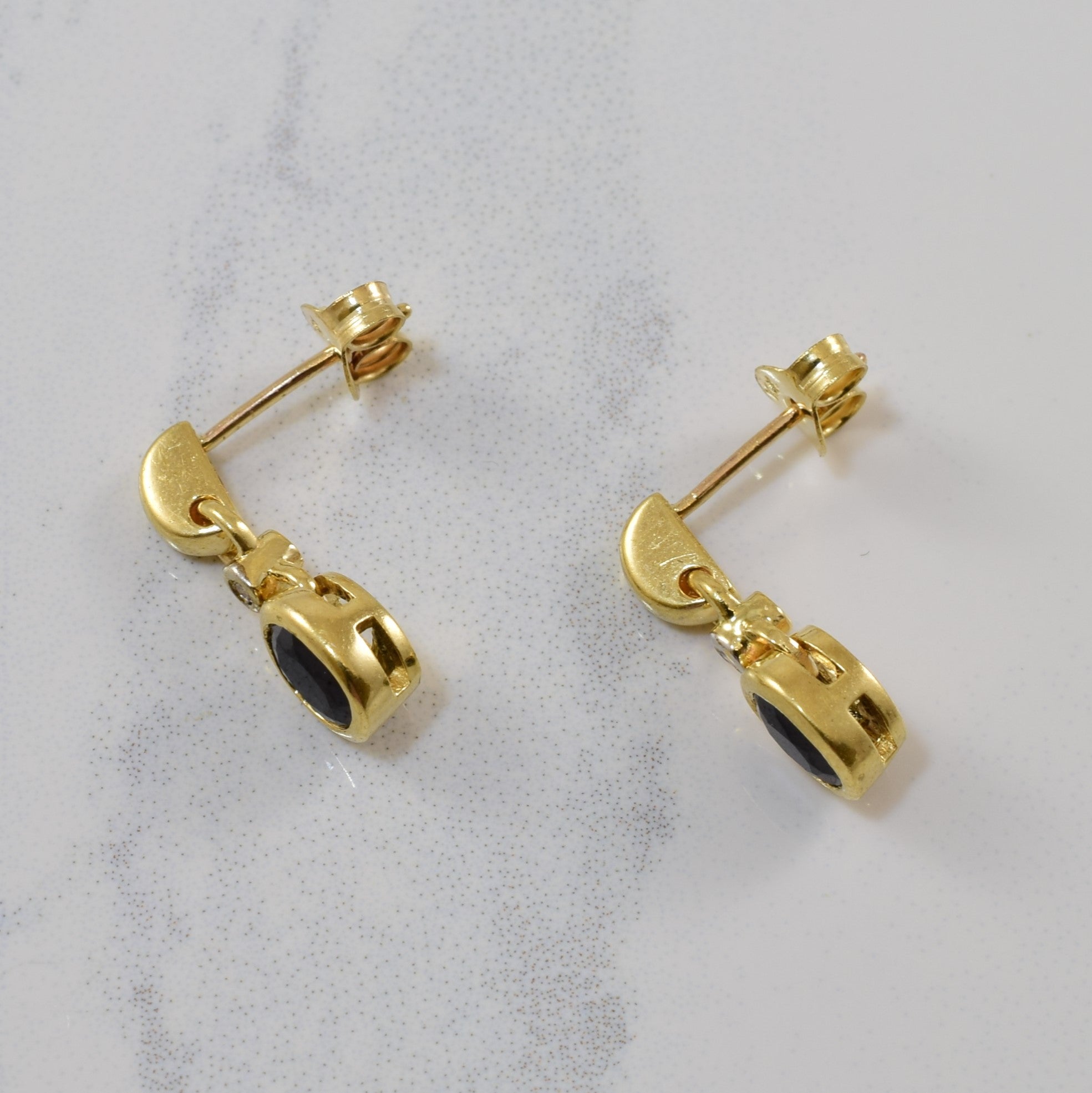 Black Sapphire & Diamond Drop Stud Earrings | 1.00ctw, 0.01ctw |